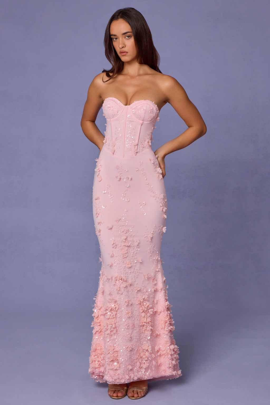 Lace-Up Corset Maxi Dress in Soft Pink