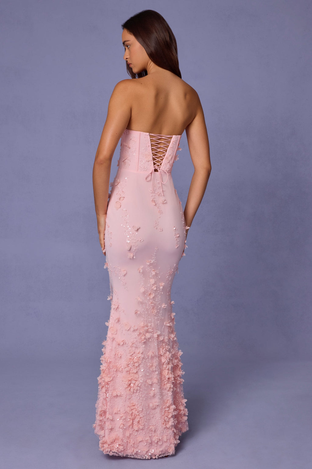 Lace-Up Corset Maxi Dress in Soft Pink