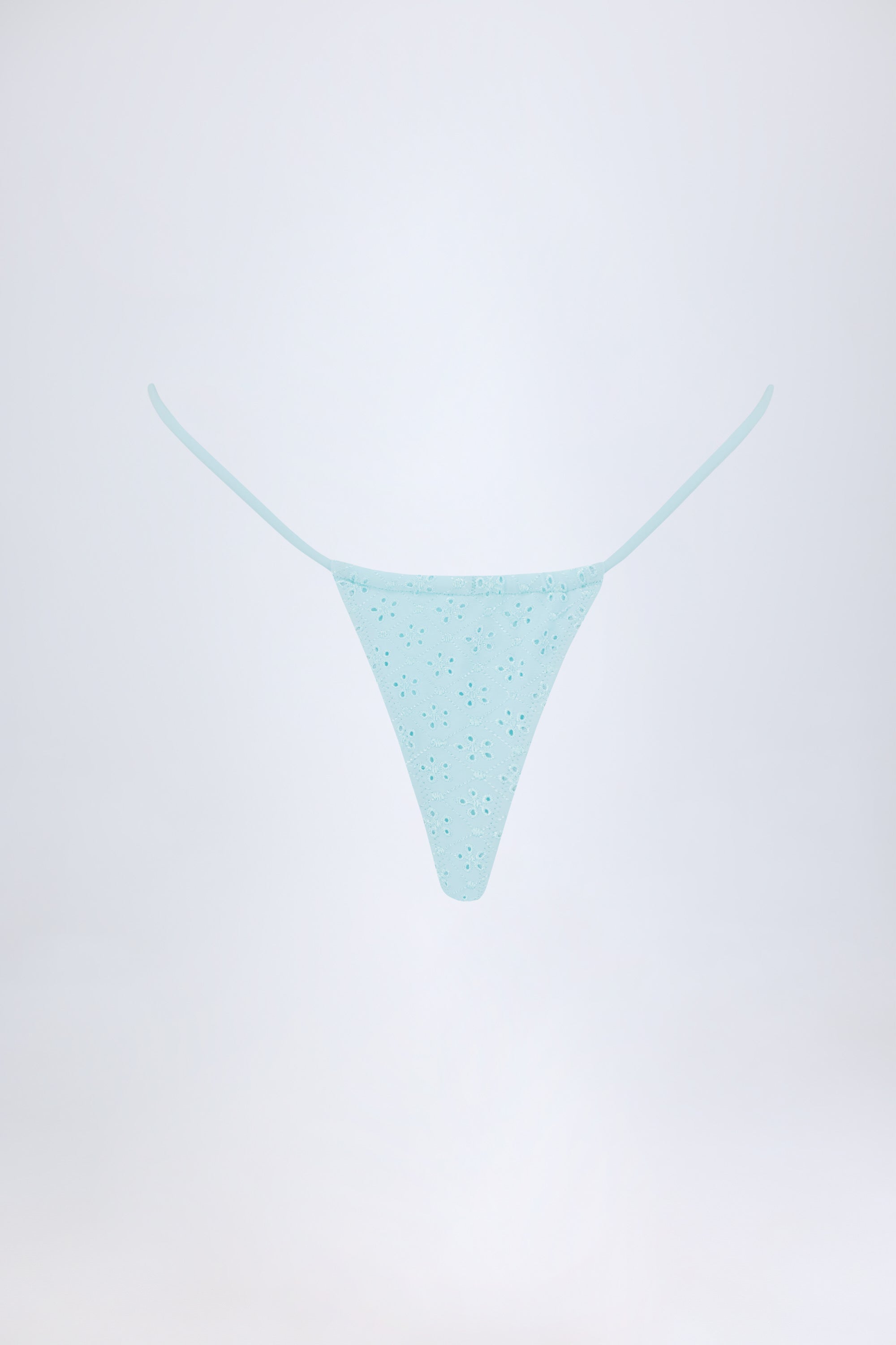 Broderie Anglaise Drawstring Bikini Bottoms in Powder Blue