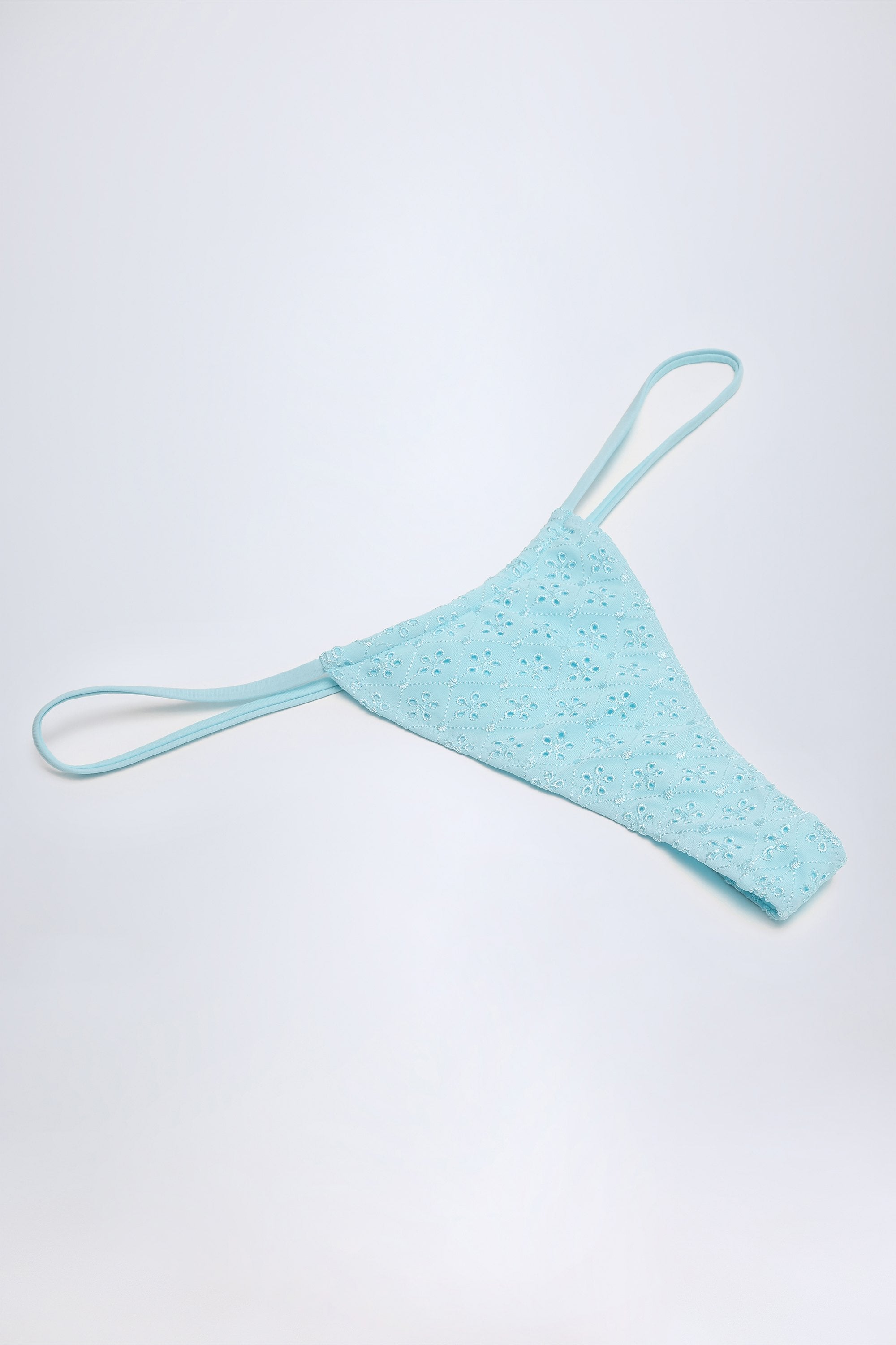 Broderie Anglaise Drawstring Bikini Bottoms in Powder Blue