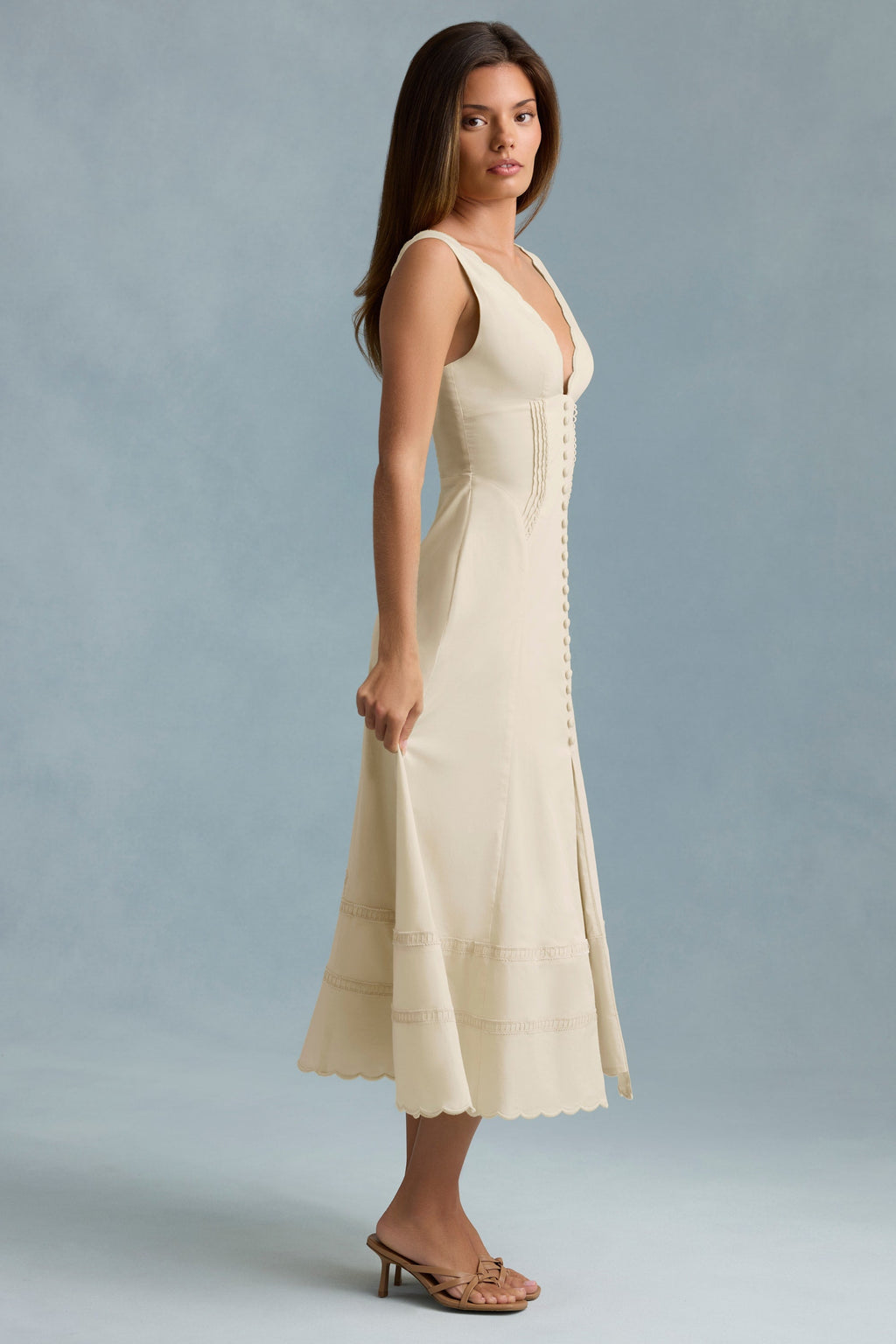 Cotton-Poplin A-Line Midaxi Dress in Ivory