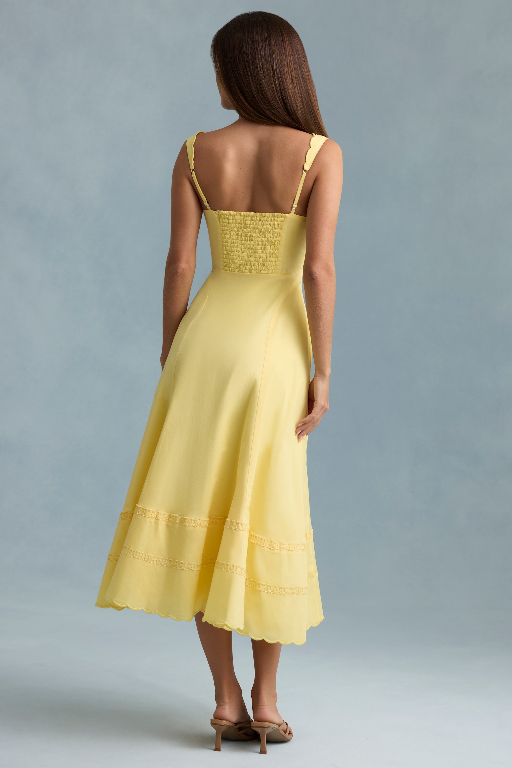 Cotton-Poplin A-Line Midaxi Dress in Pastel Yellow