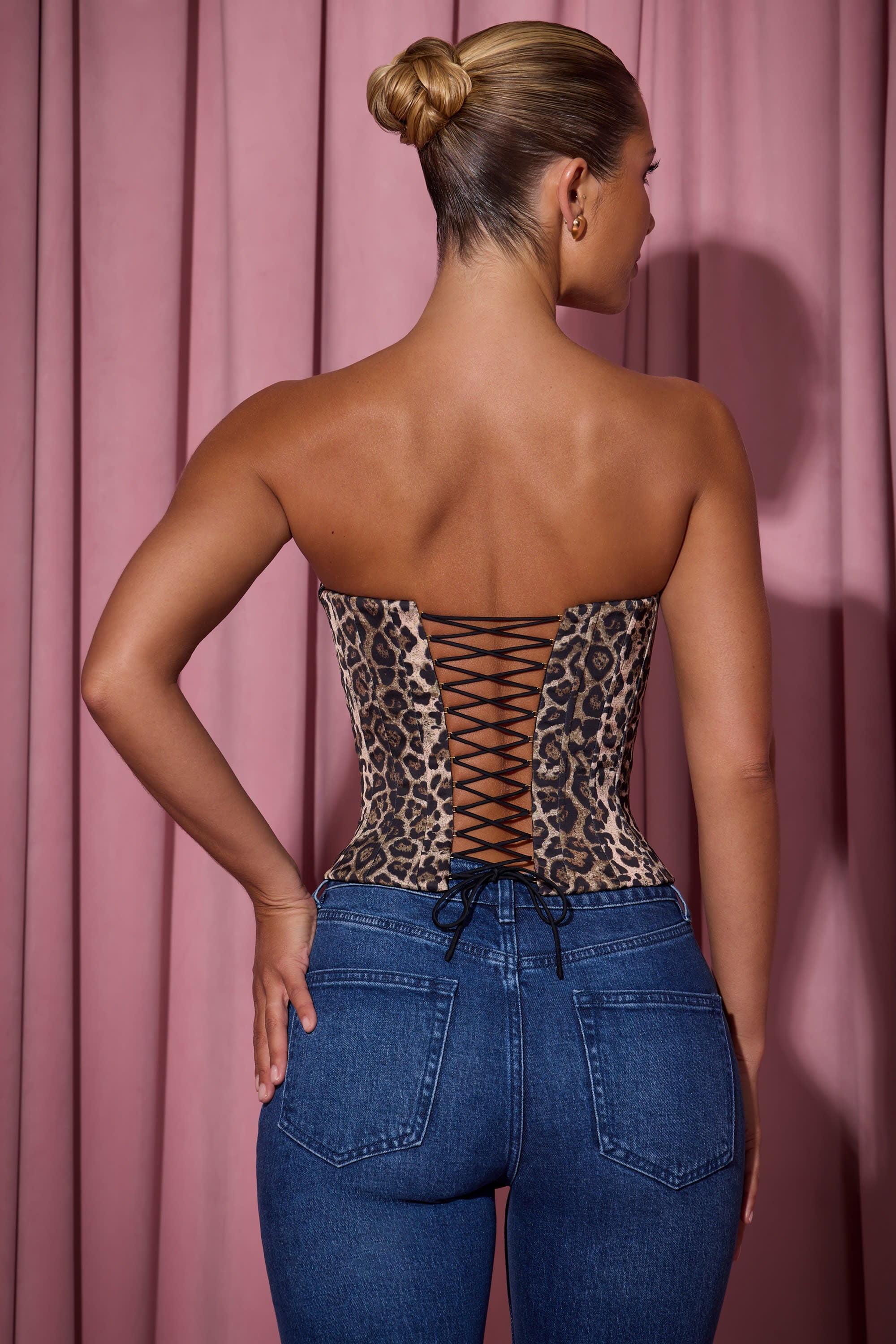 Lace-Up Corset Top in Leopard Print