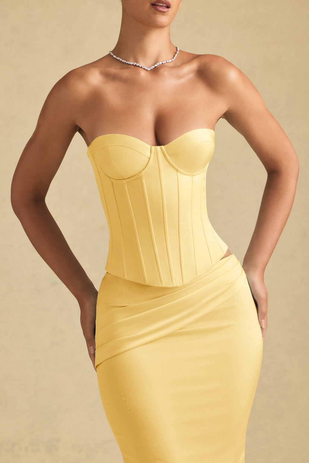 Lace-Up Corset Top in Pastel Yellow