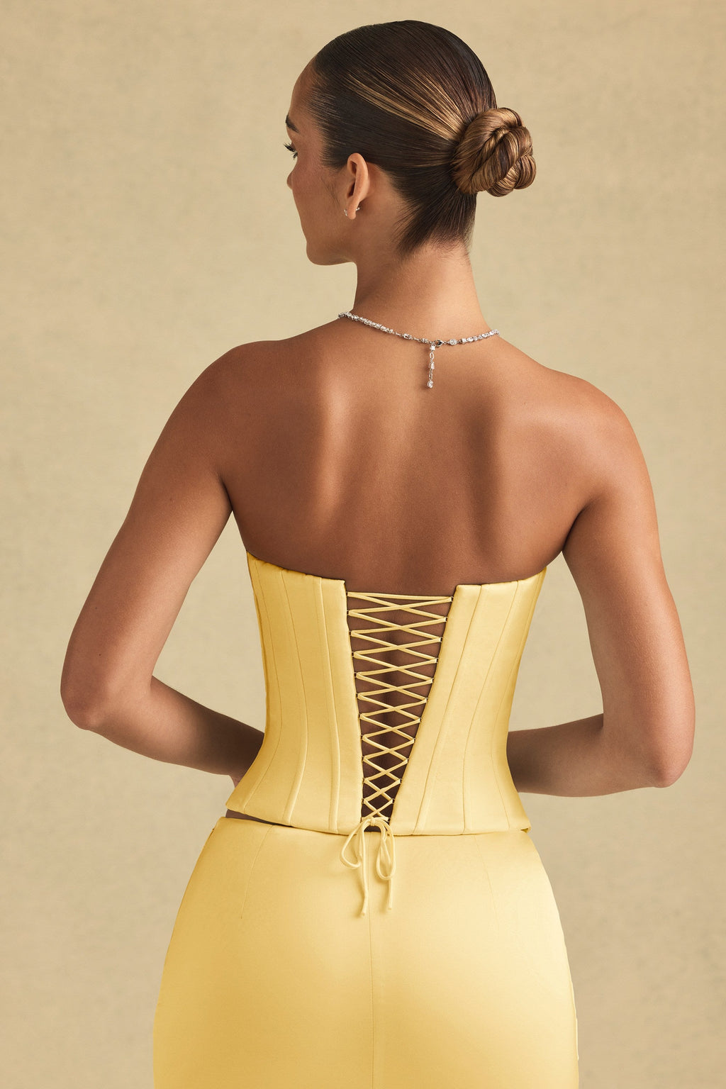 Lace-Up Corset Top in Pastel Yellow