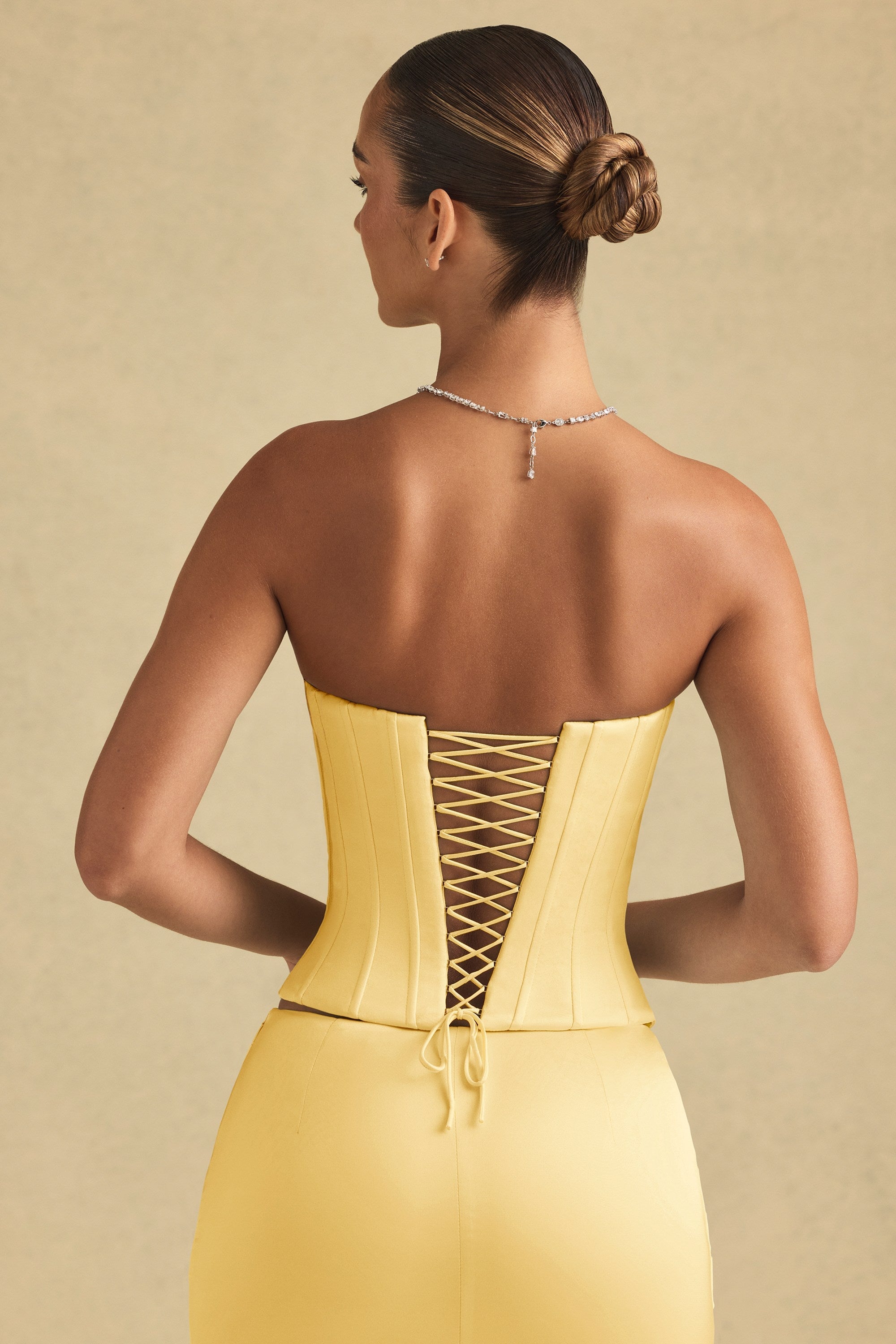 Lace-Up Corset Top in Pastel Yellow