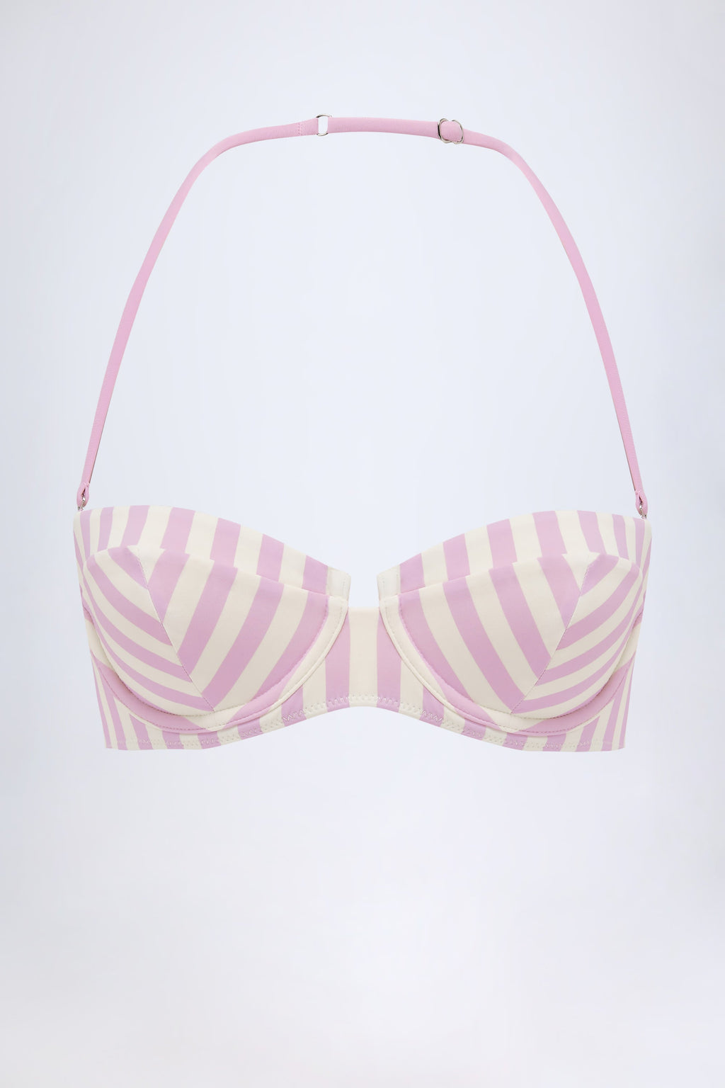 Underwired Halterneck Balconette Bikini Top in Mauve Stripe