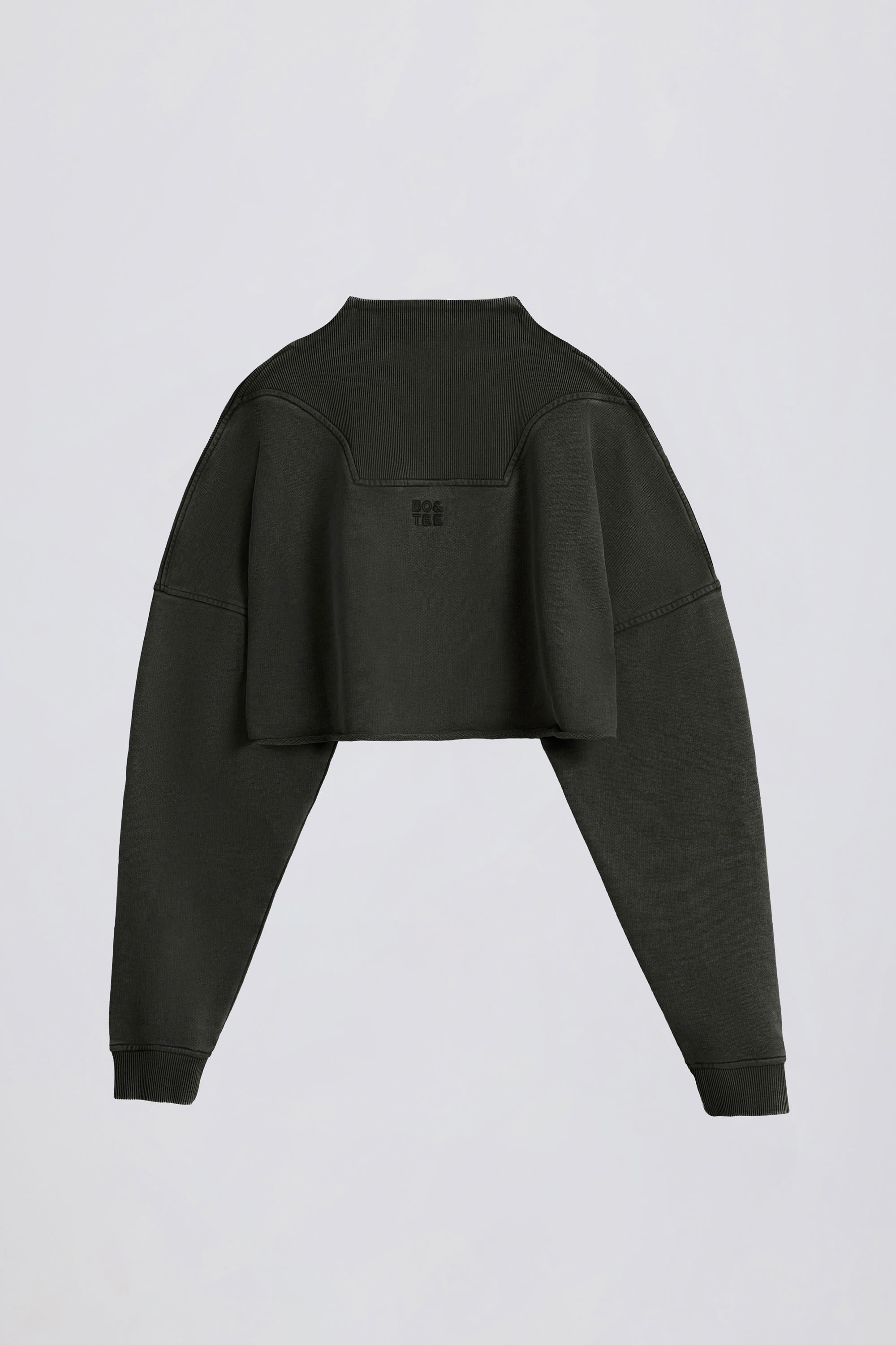 Cotton Jersey Acid Wash Cropped Sweatshirt  in Ash