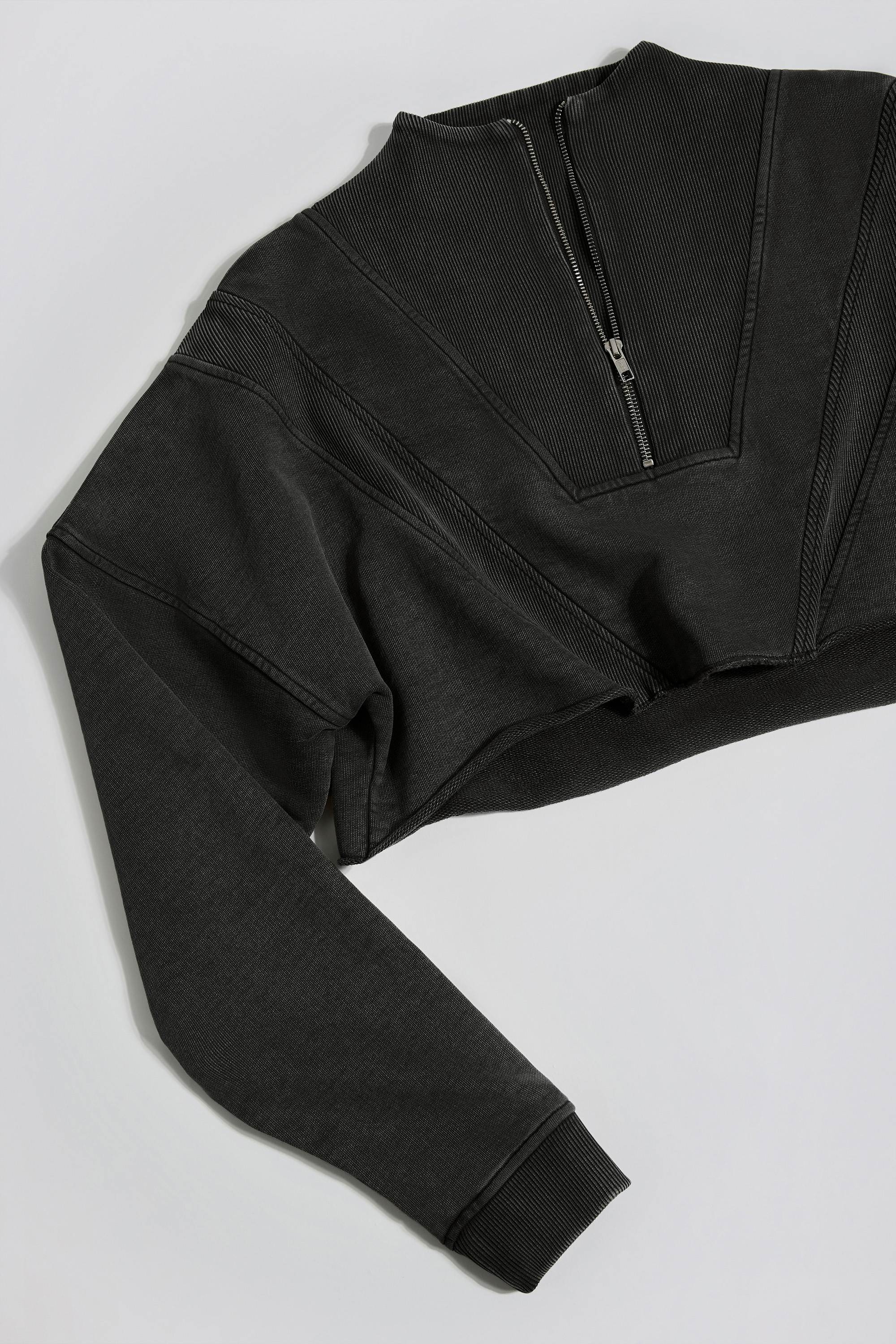 Cotton Jersey Acid Wash Cropped Sweatshirt  in Ash