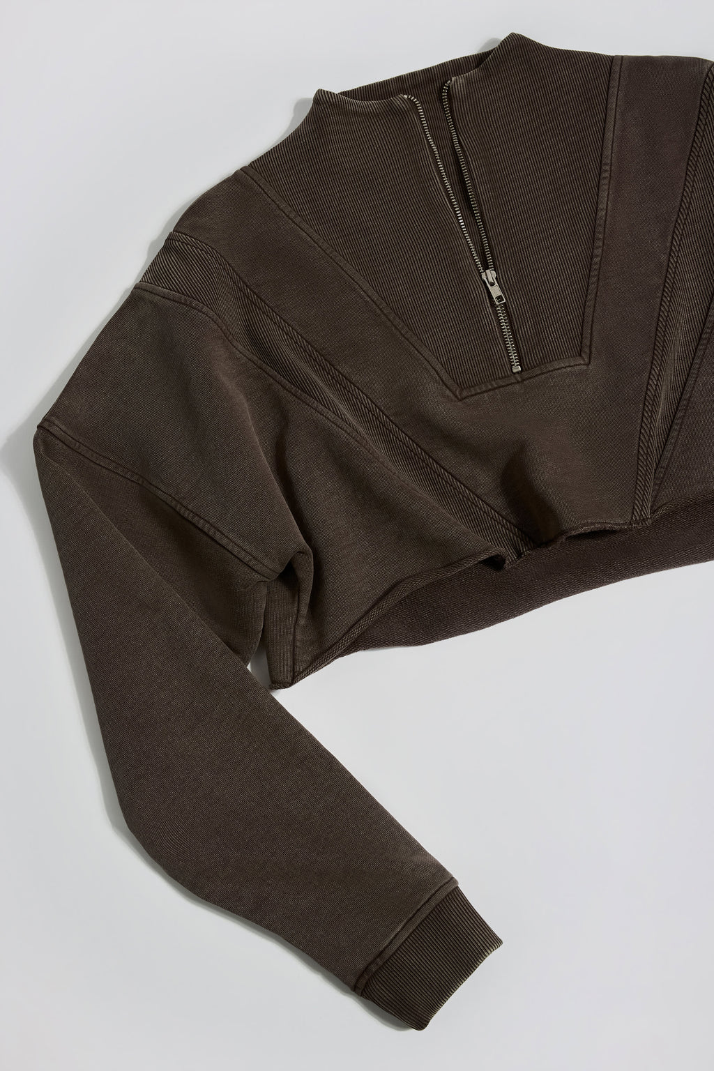 Cotton Jersey Acid Wash Cropped Sweatshirt in Brown