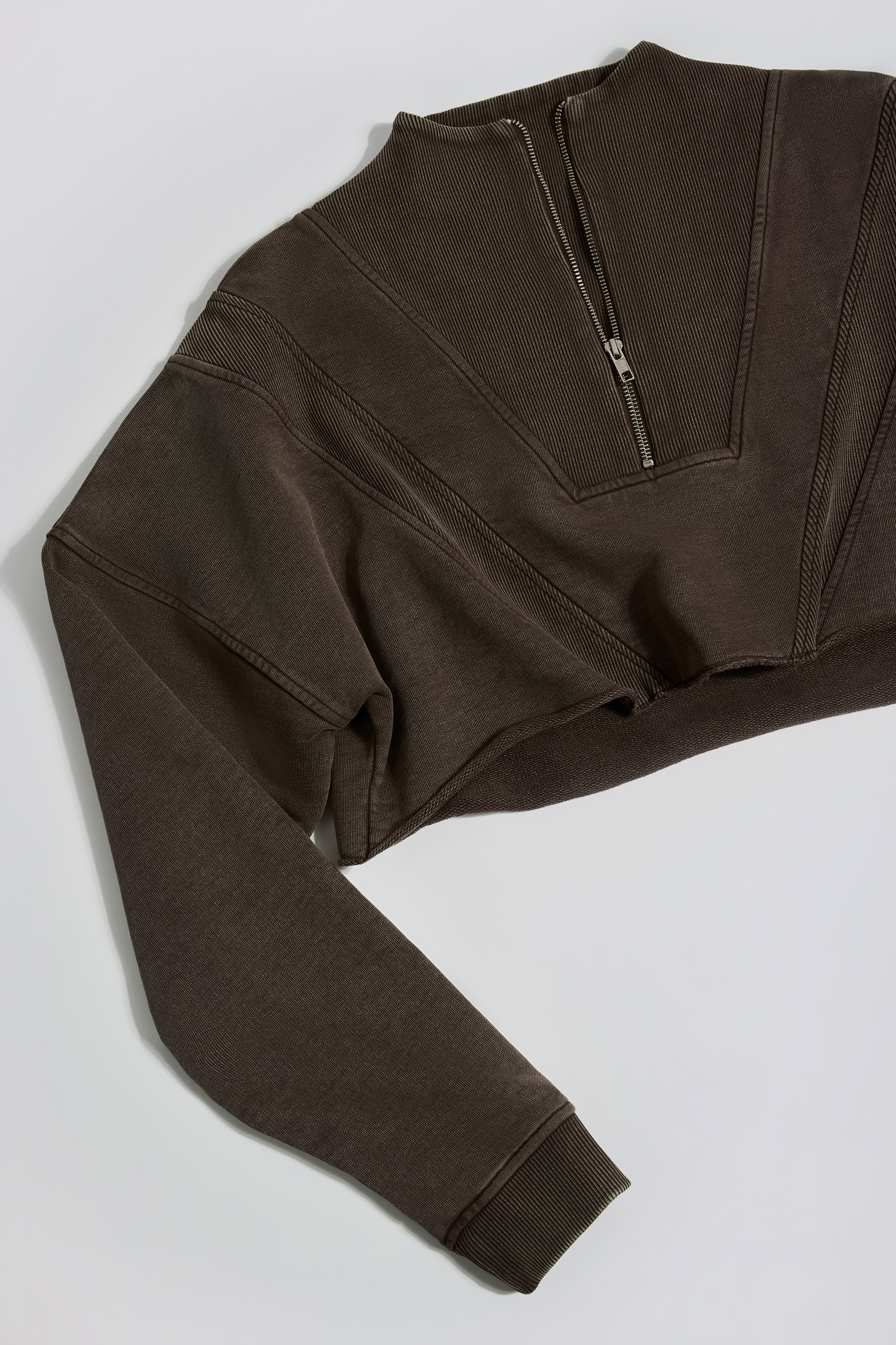 Cotton Jersey Acid Wash Cropped Sweatshirt in Brown