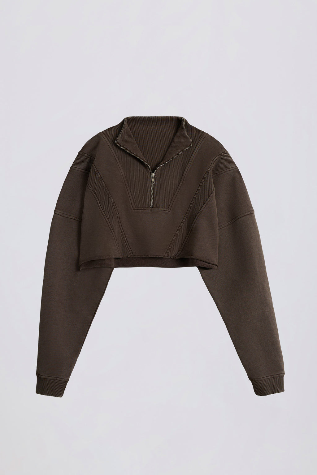 Cotton Jersey Acid Wash Cropped Sweatshirt in Brown