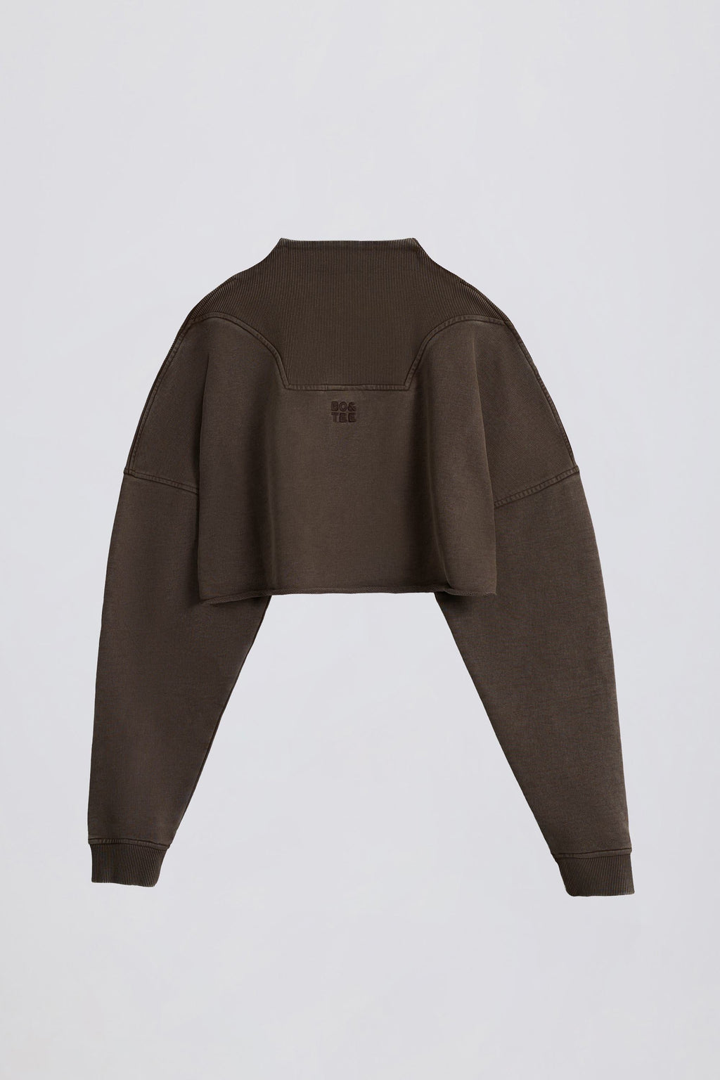 Cotton Jersey Acid Wash Cropped Sweatshirt in Brown