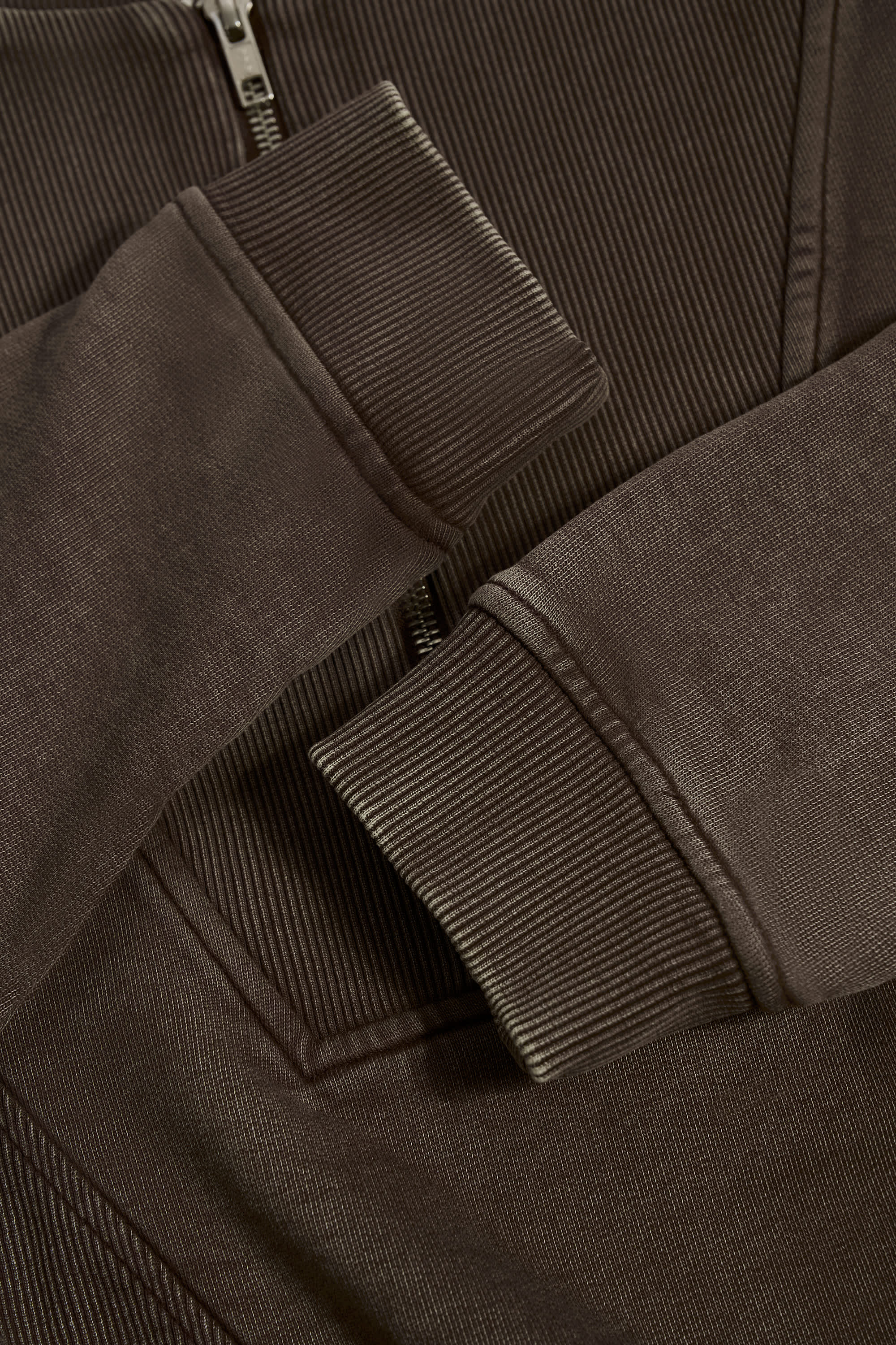 Cotton Jersey Acid Wash Cropped Sweatshirt in Brown