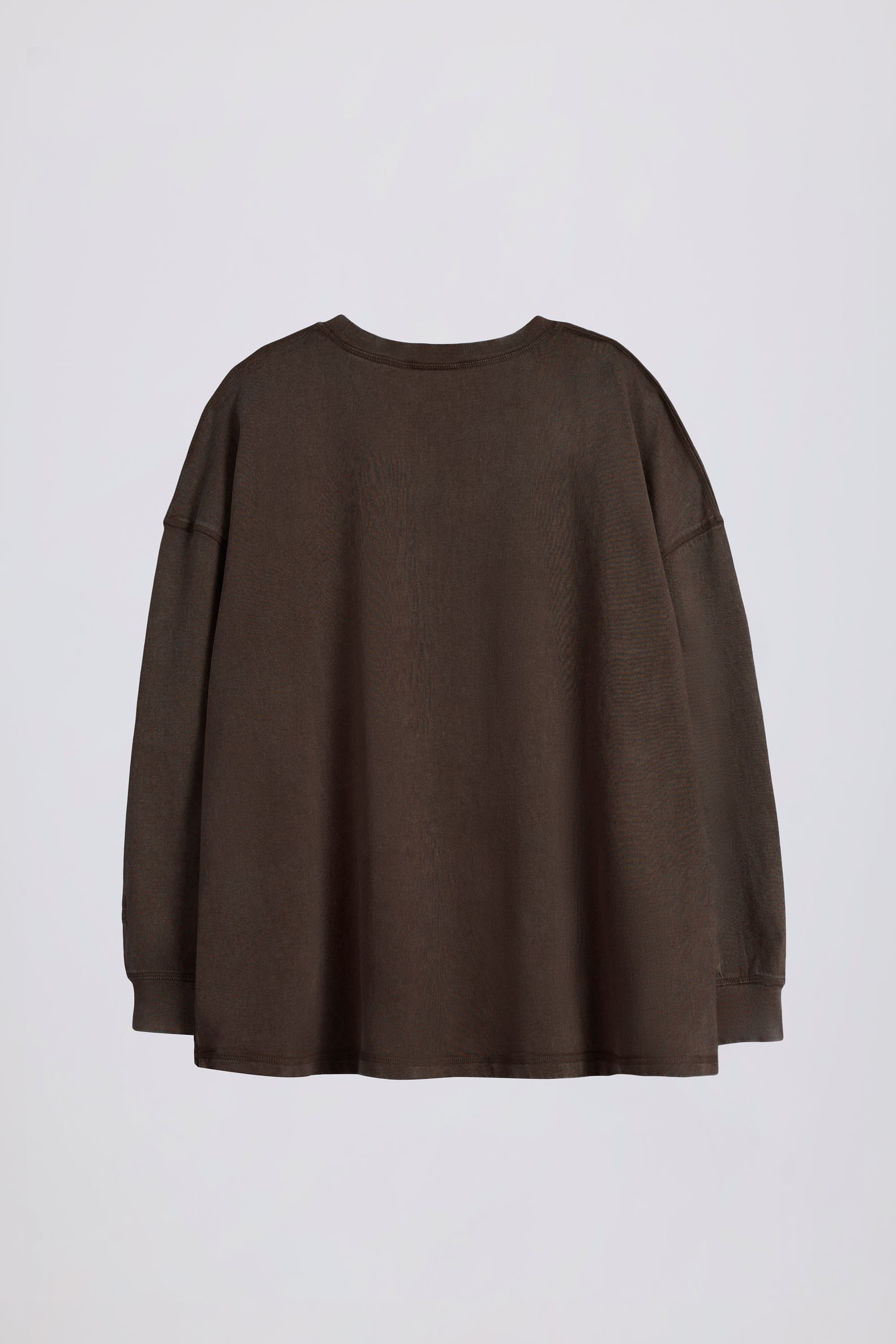 Acid Wash Long-Sleeve Oversized T-Shirt in Brown