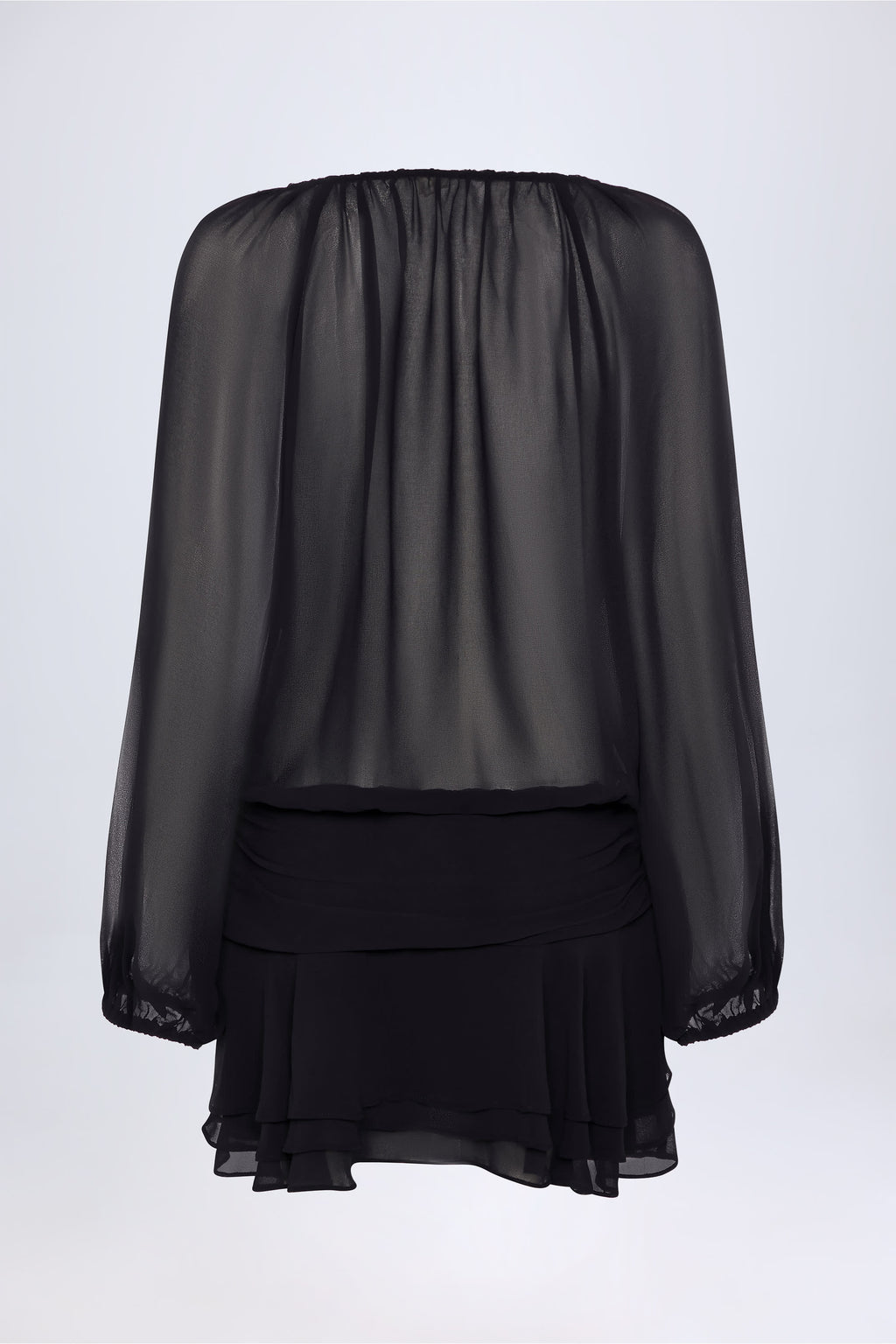 Lace-Up Balloon-Sleeve Mini Dress in Black