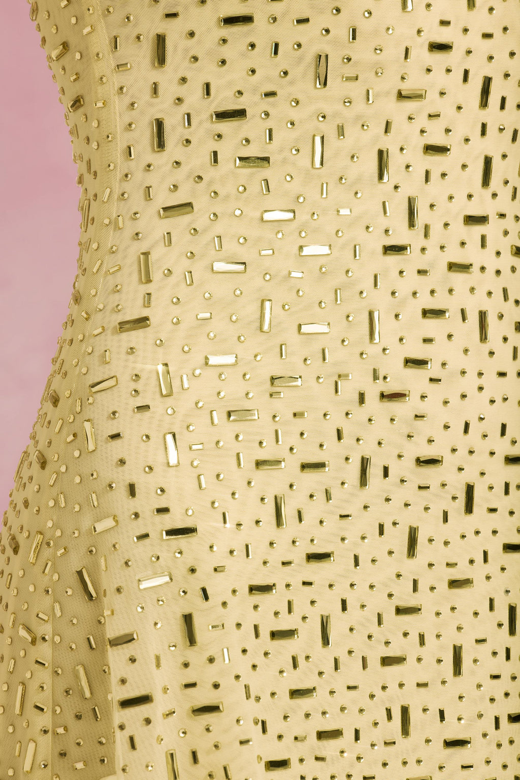 Sheer Embellished Square-Neck Mini Dress in Yellow