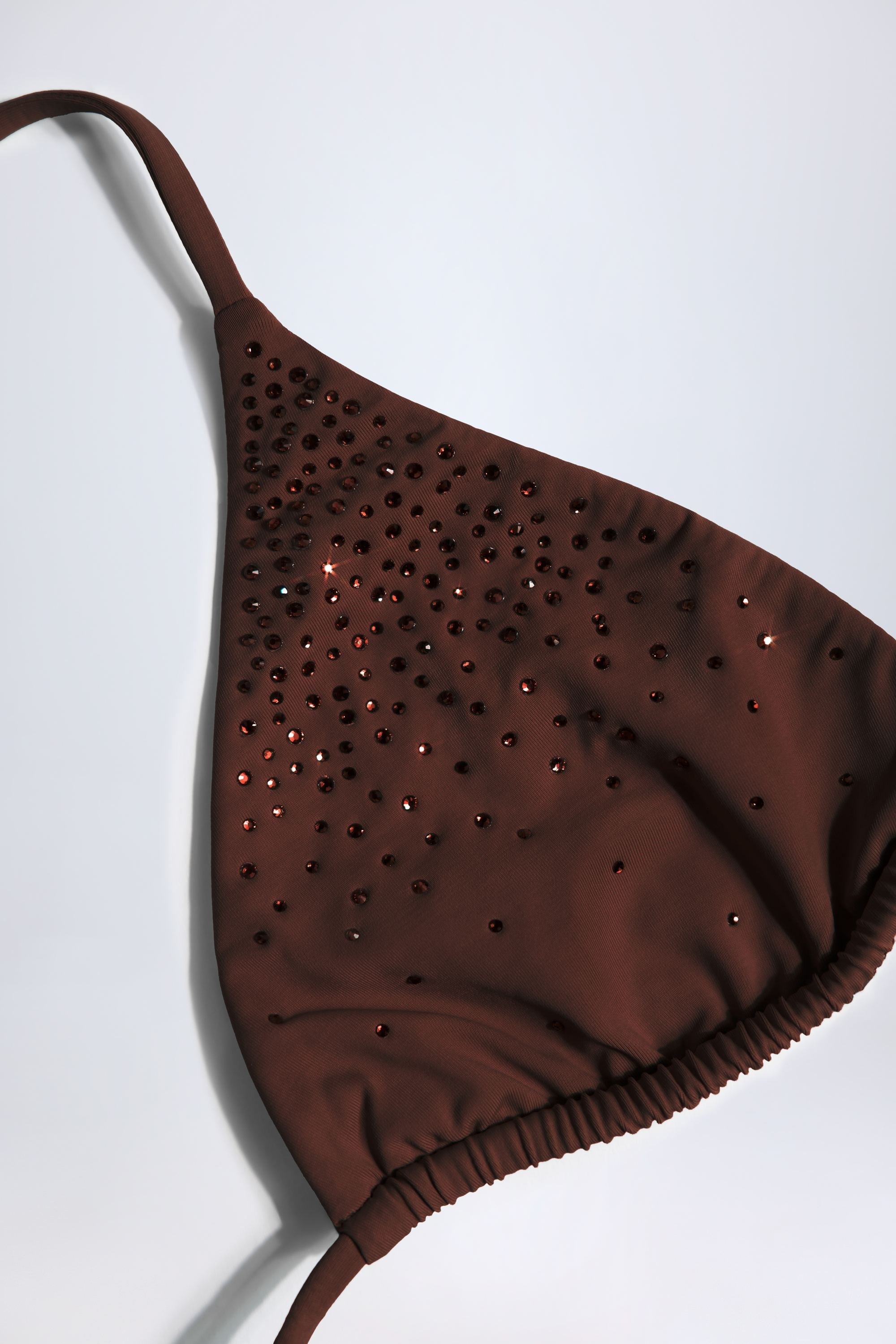 Embellished Triangle Bikini Top in Chocolate Brown