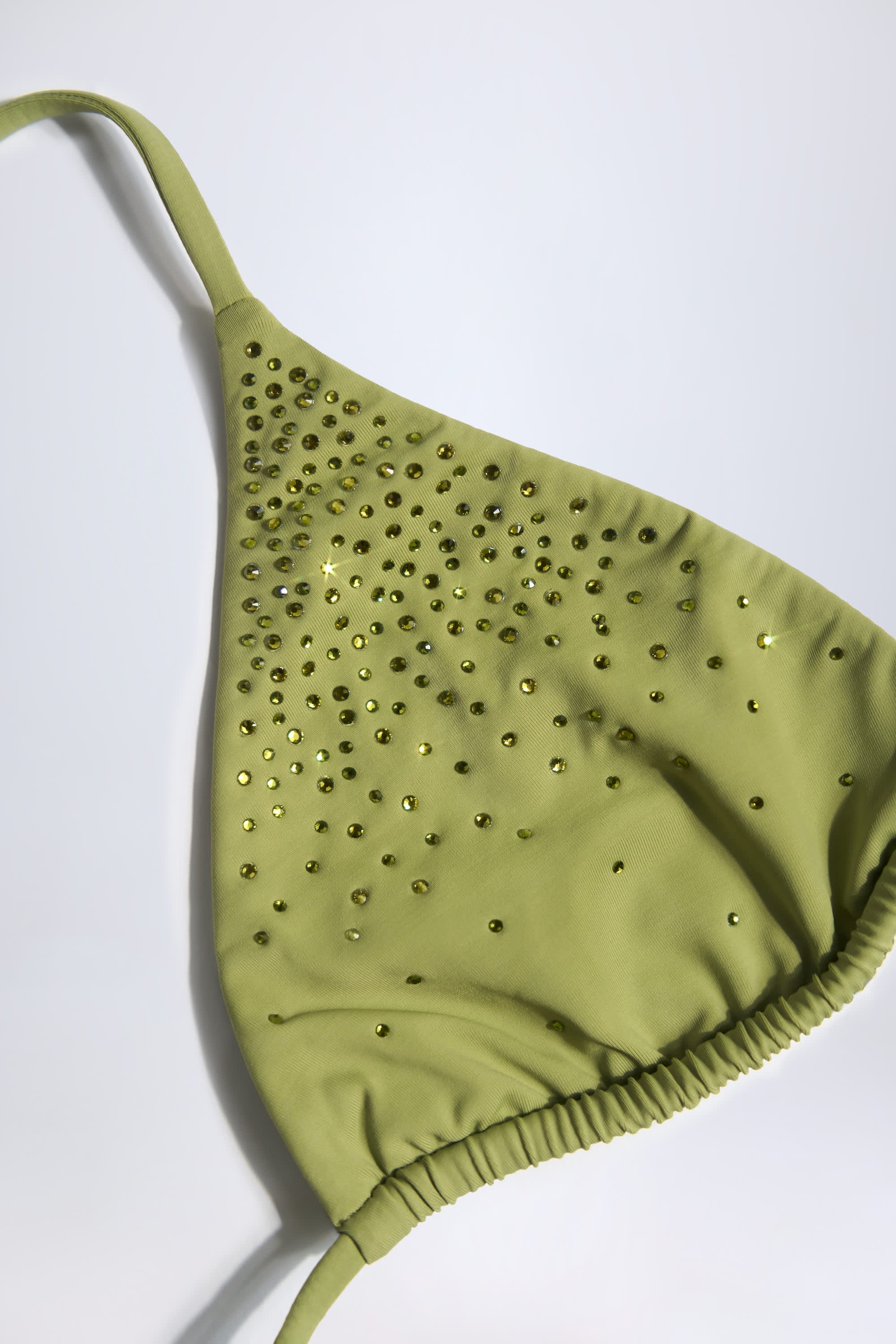 Embellished Triangle Bikini Top in Olive Green