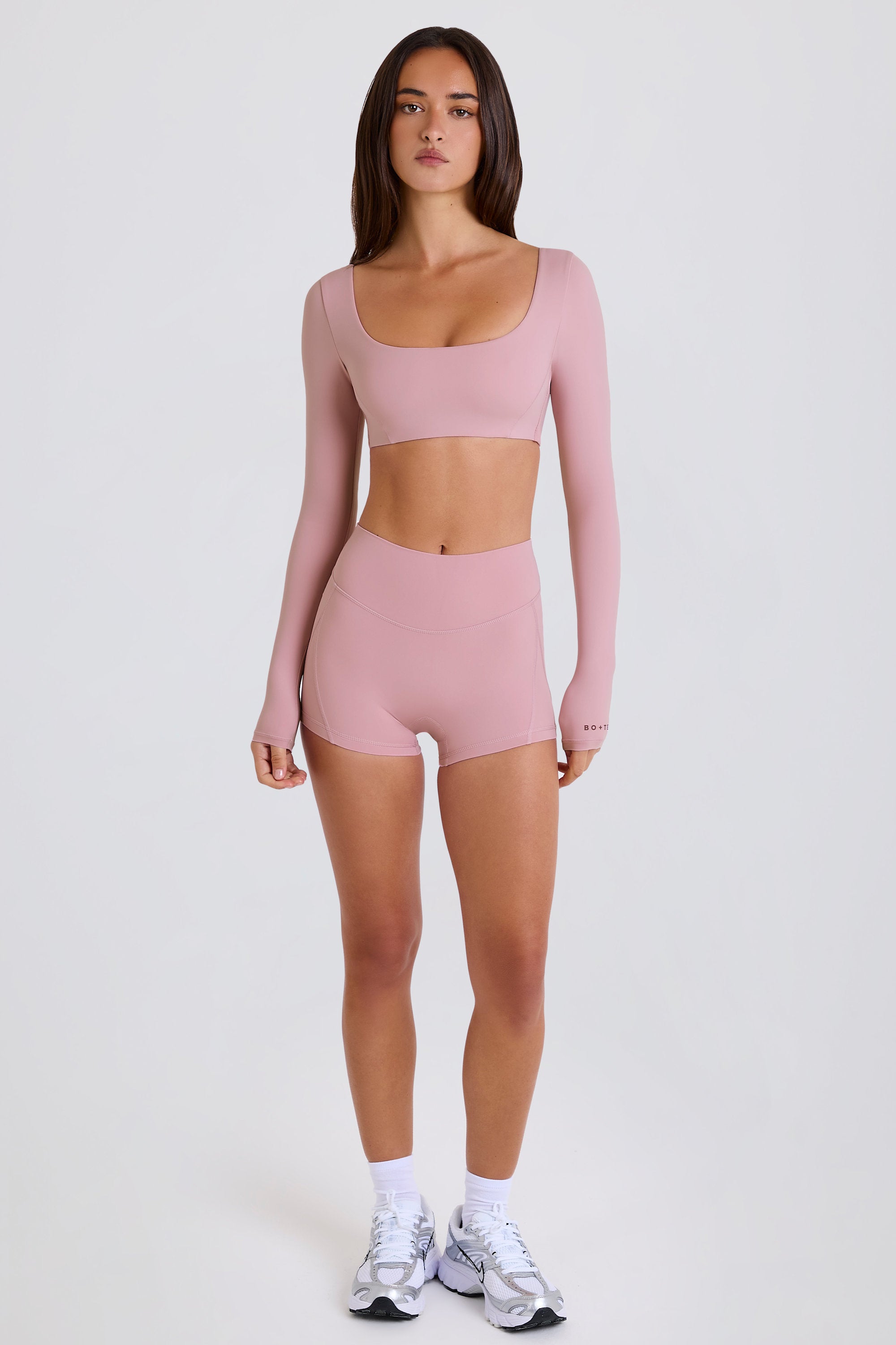 Four-Way Stretch High-Waist Mini Shorts in Mauve