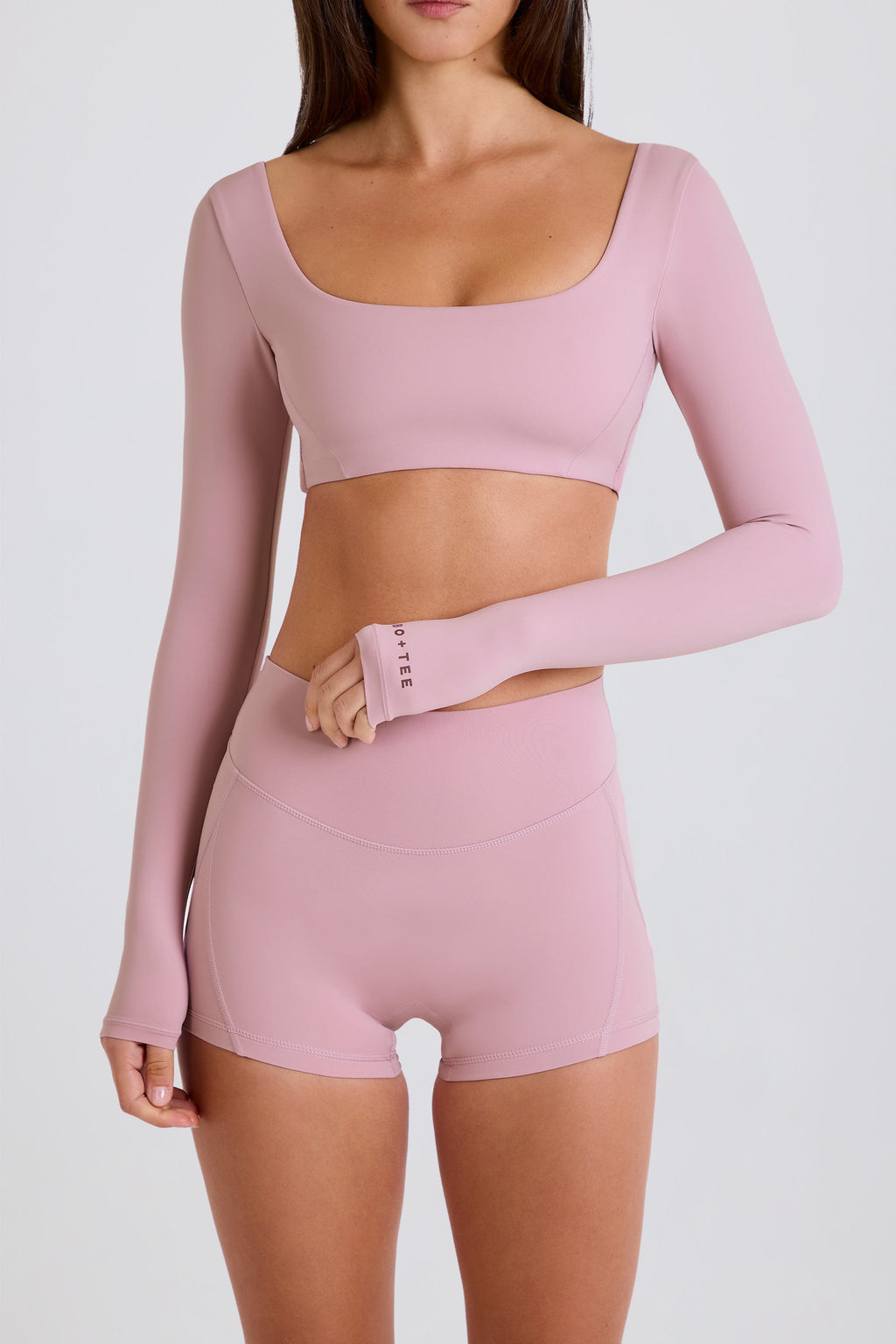 Four-Way Stretch High-Waist Mini Shorts in Mauve