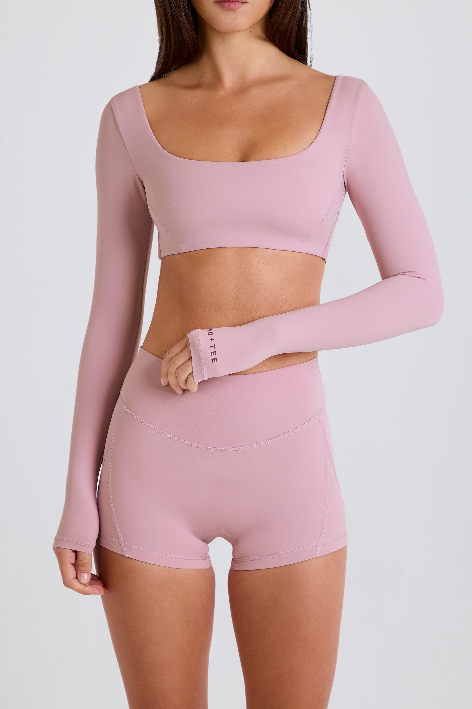 Four-Way Stretch High-Waist Mini Shorts in Mauve