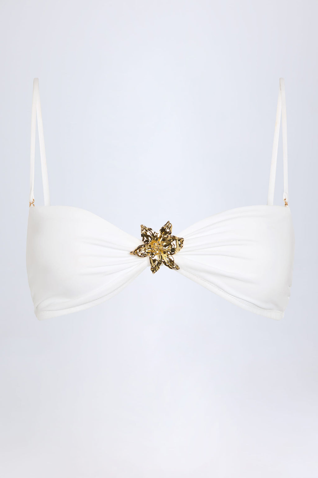 Hardware-Detail Halterneck Bikini Top in White