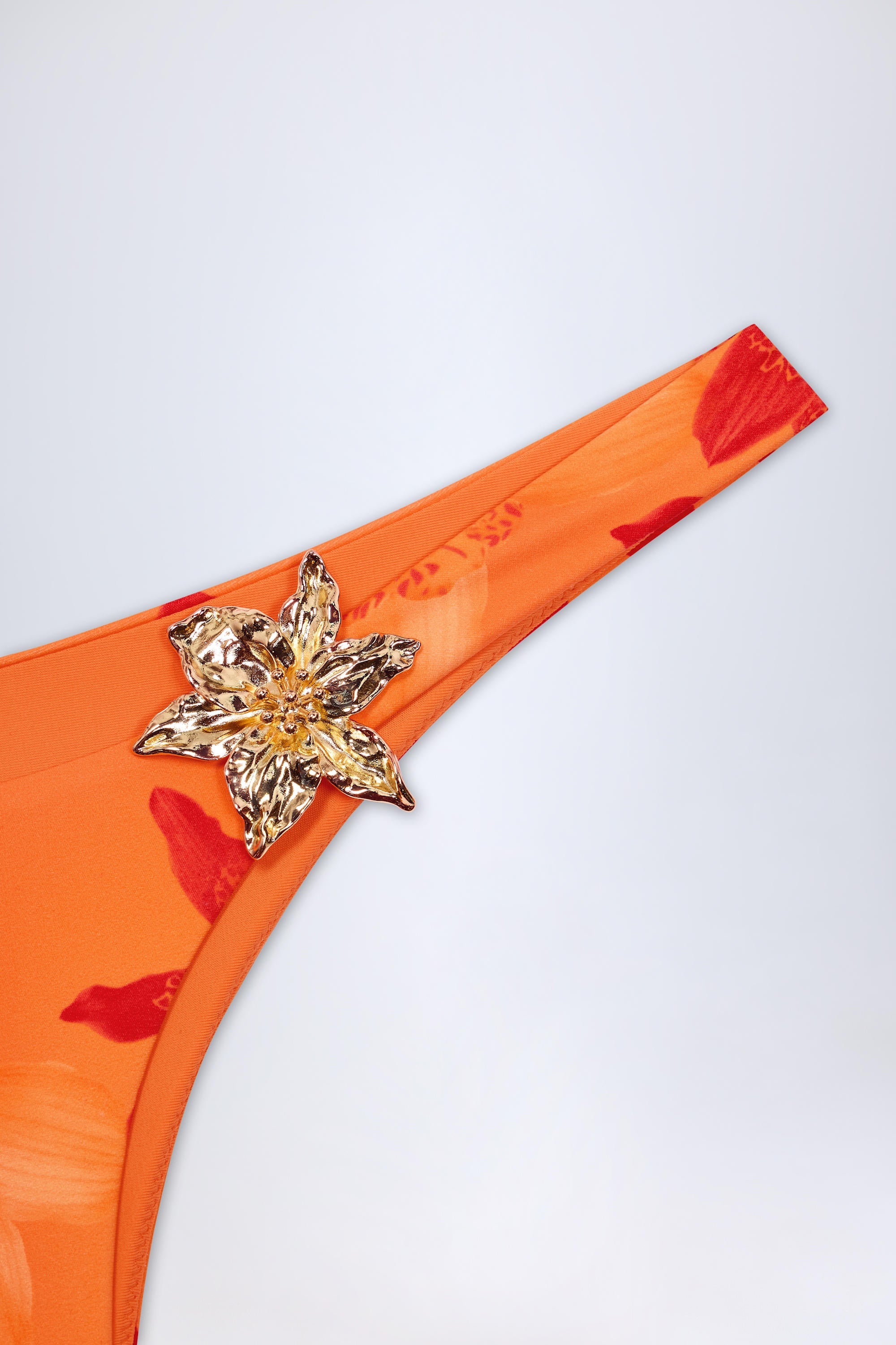Hardware-Detail Cheeky Bikini Bottoms in Orange Orchid Print