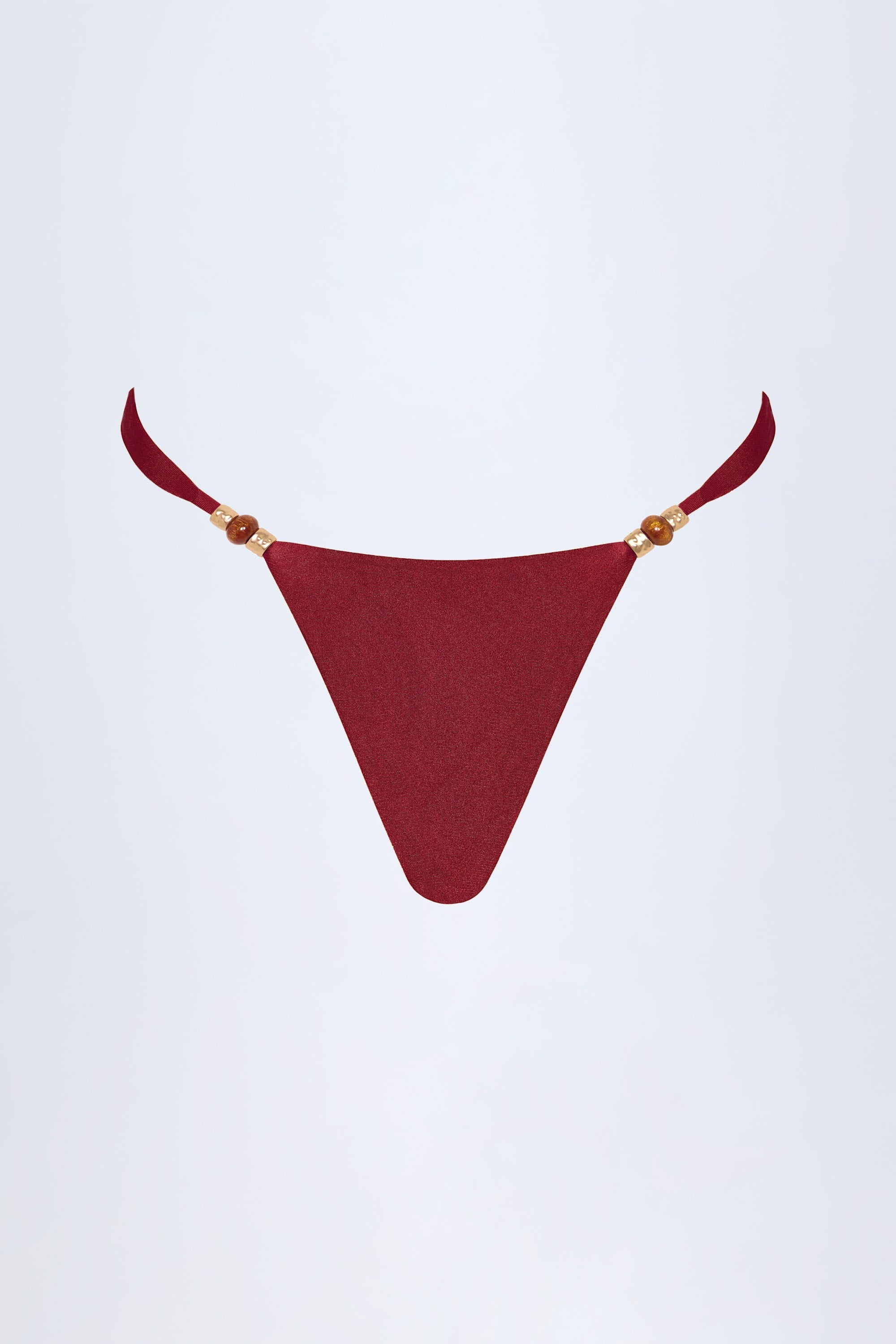 Bead-Embellished Cheeky Bikini Bottoms in Dark Cherry