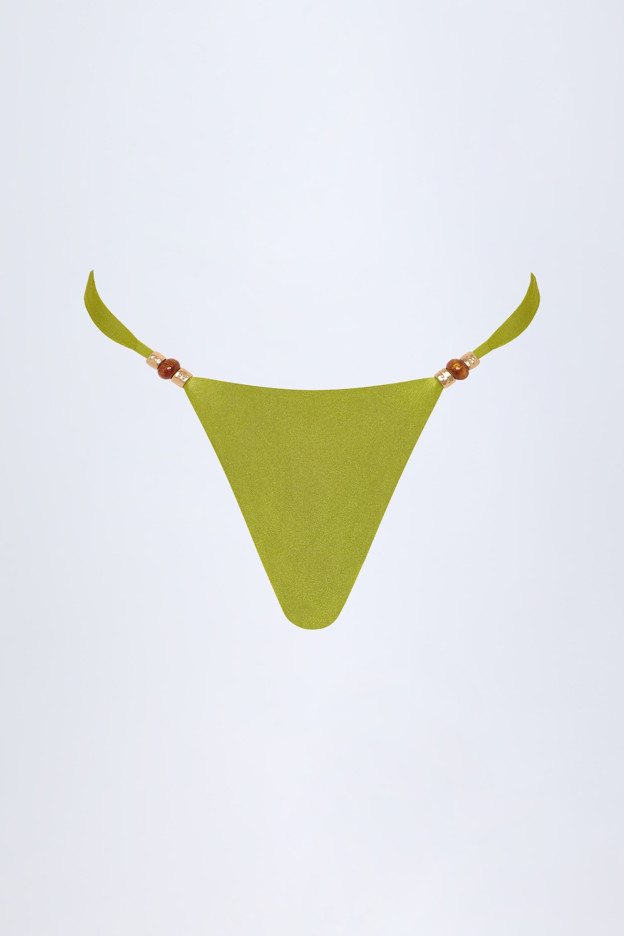 Bead-Embellished Cheeky Bikini Bottoms in Olive Green