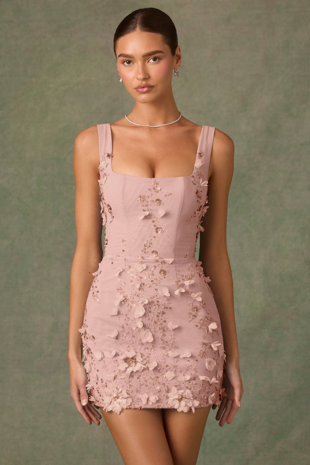 Embellished Corset Mini Dress in Dusty Rose