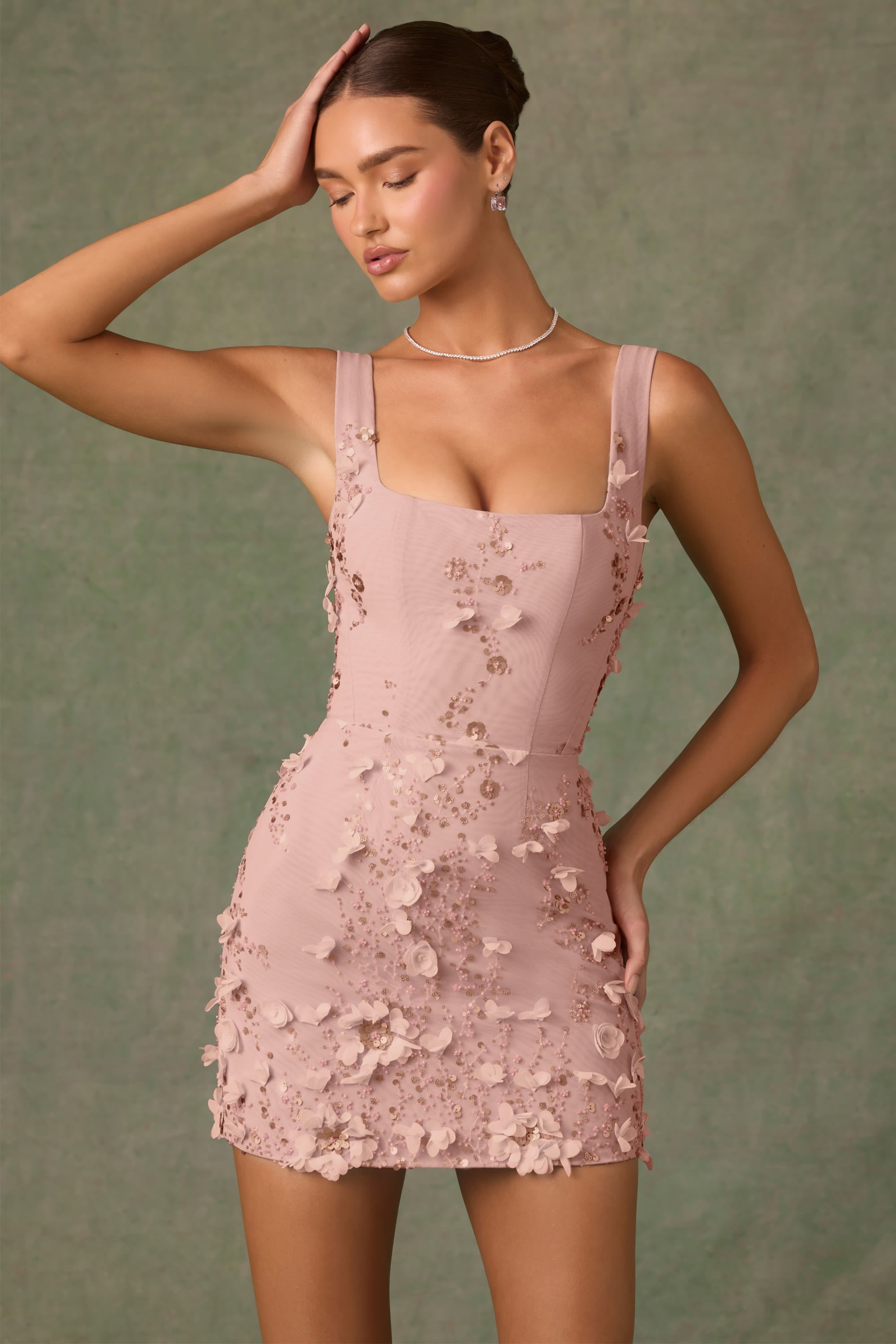 Embellished Corset Mini Dress in Dusty Rose