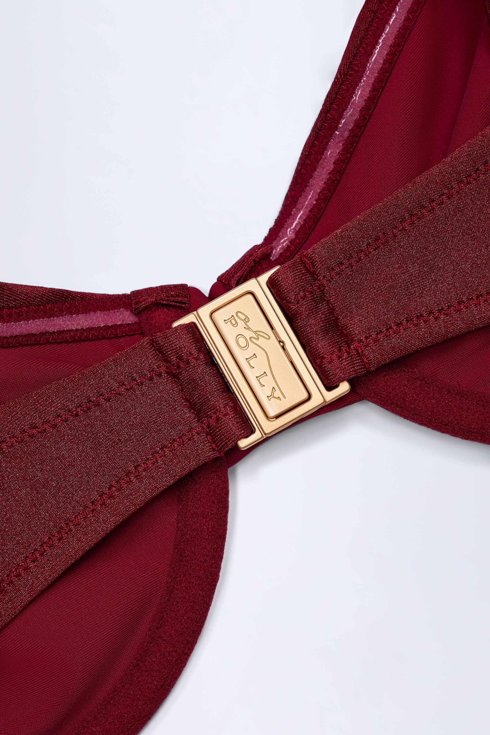 Bead-Embellished Ruched Underwired Bikini Top in Dark Cherry