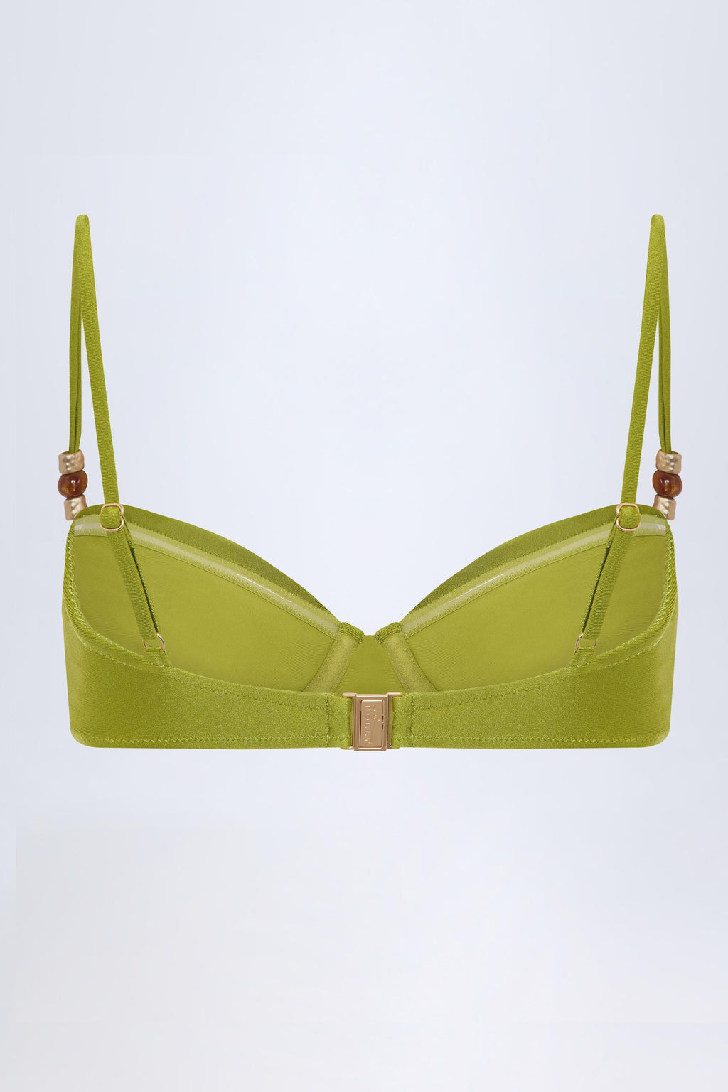 Bead-Embellished Ruched Underwired Bikini Top in Olive Green