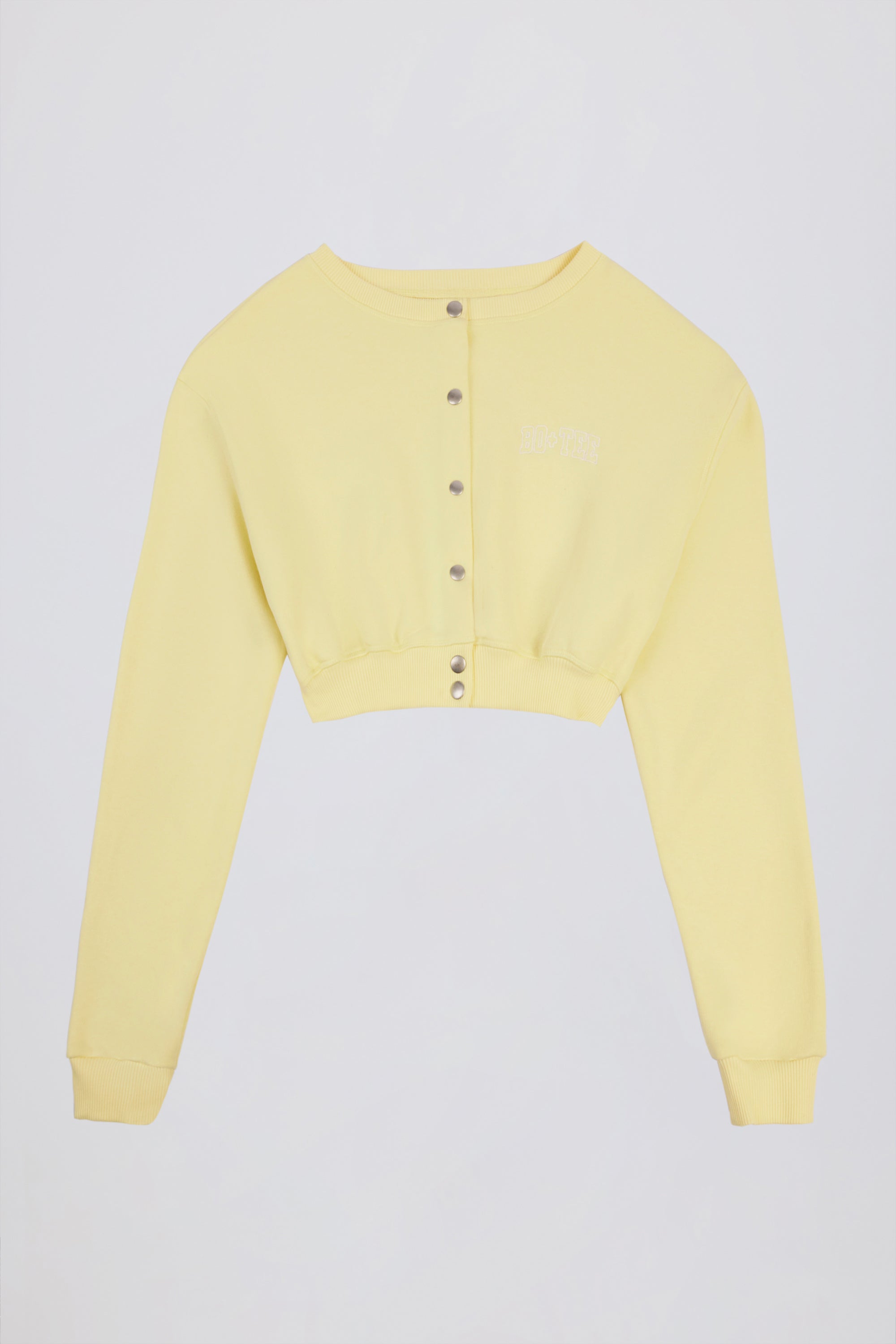 Premium Brushed Jersey Button-Up Cropped Cardigan in Soft Yellow