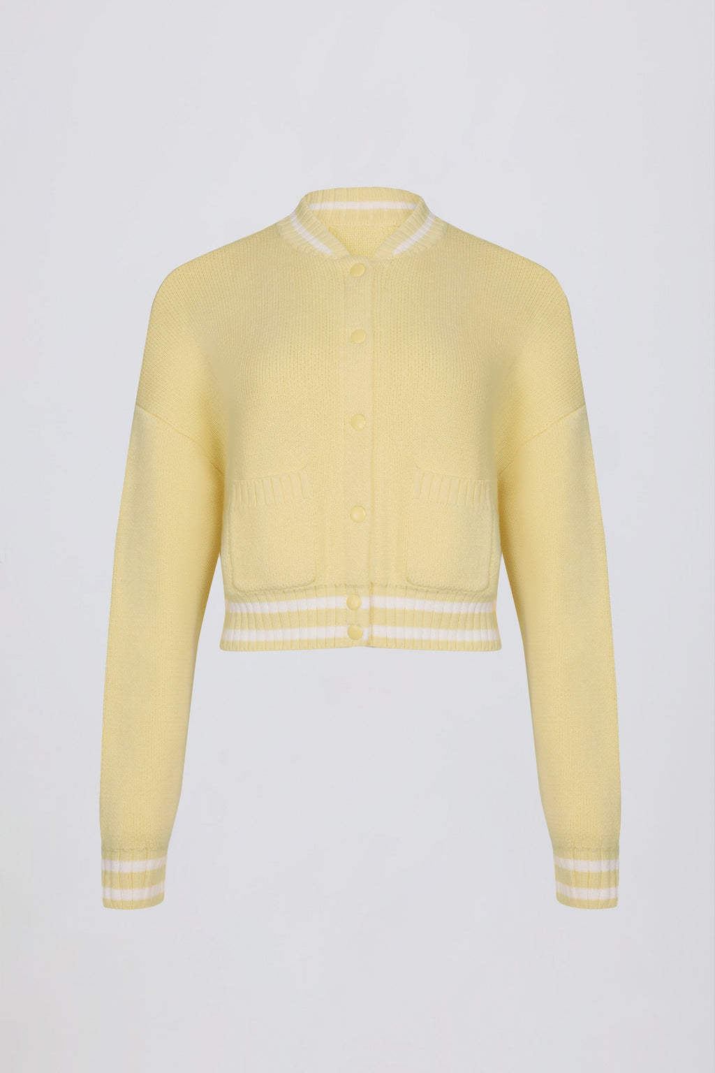 Button-Up Cropped Knit Cardigan in Soft Yellow