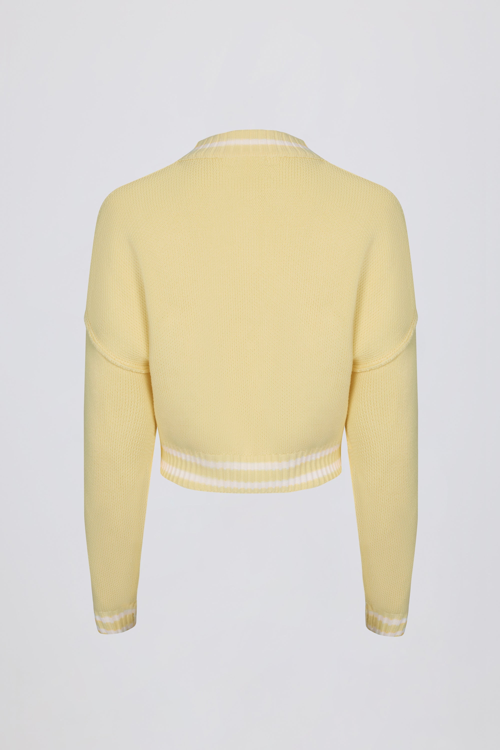 Button-Up Cropped Knit Cardigan in Soft Yellow