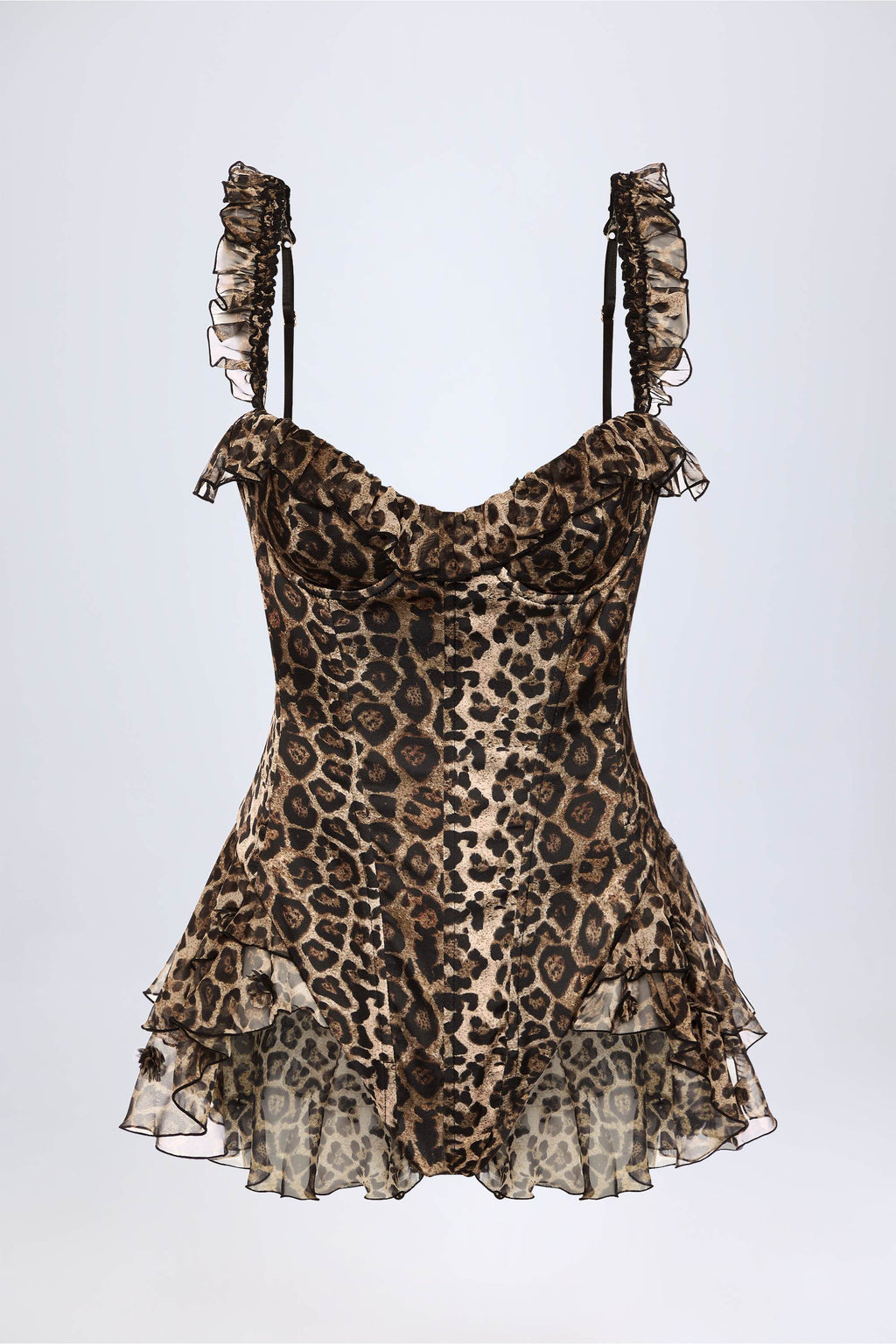 Ruffled Corset Bodysuit in Leopard Print