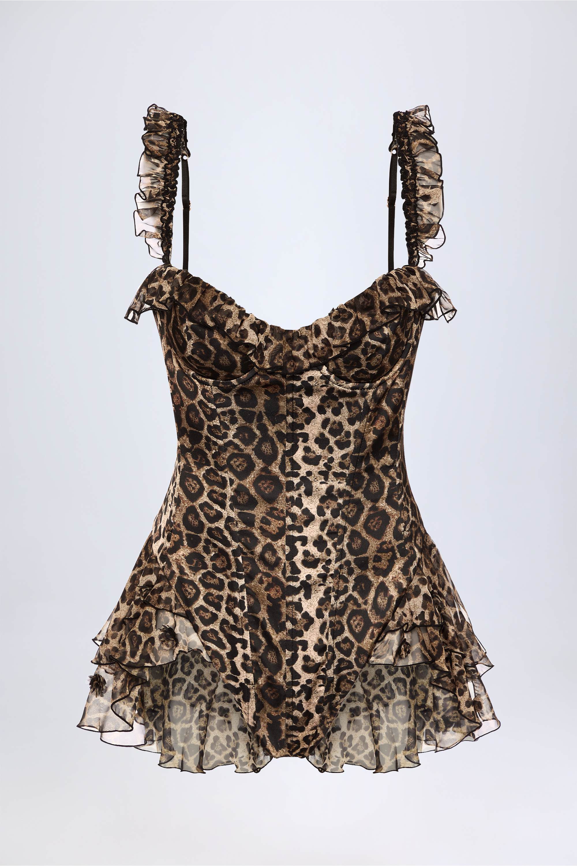 Ruffled Corset Bodysuit in Leopard Print