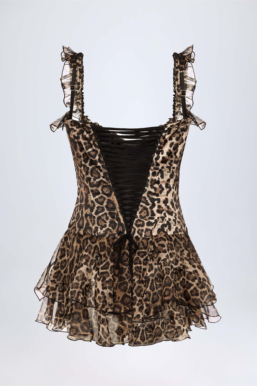Ruffled Corset Bodysuit in Leopard Print