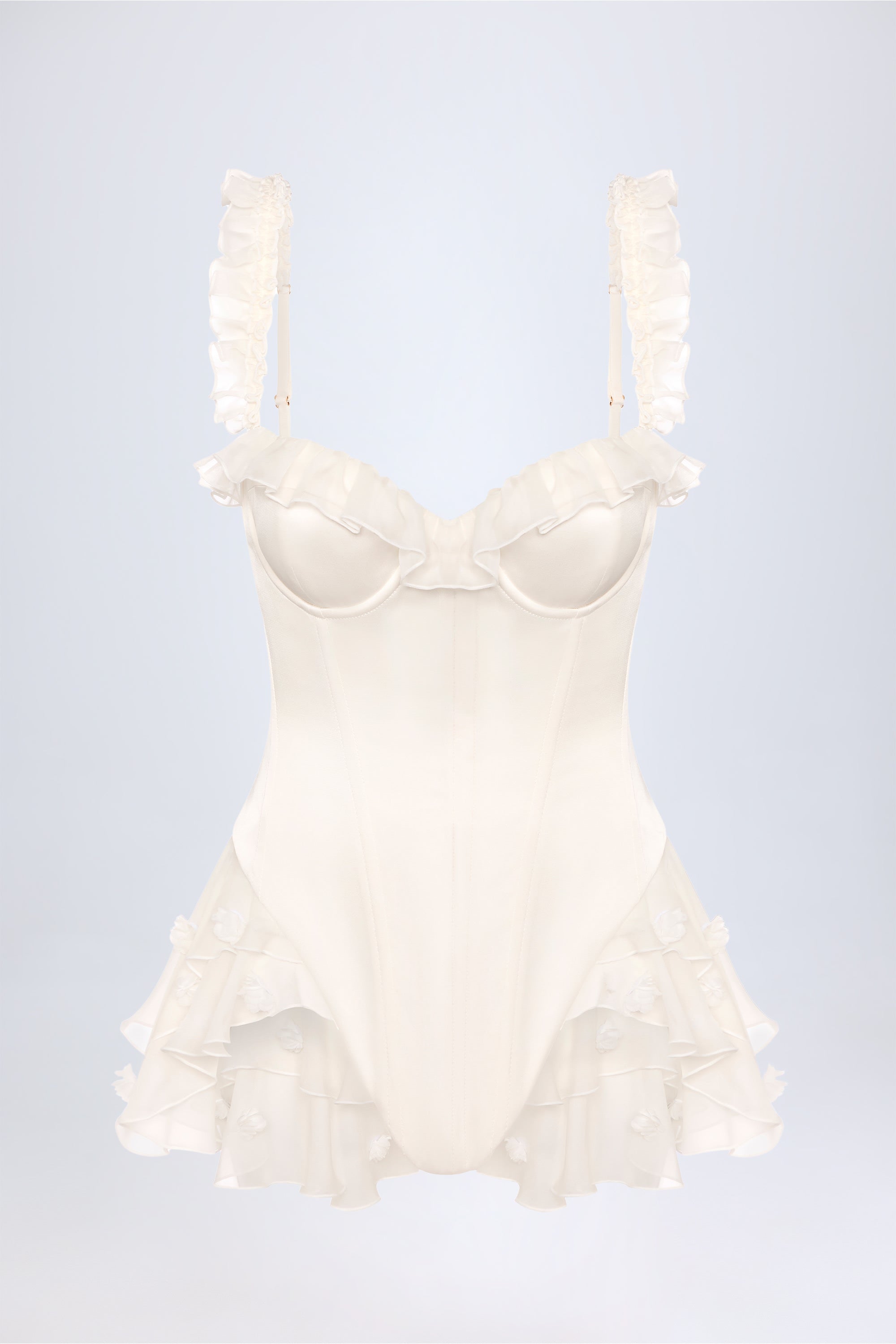 Ruffled Corset Bodysuit in White