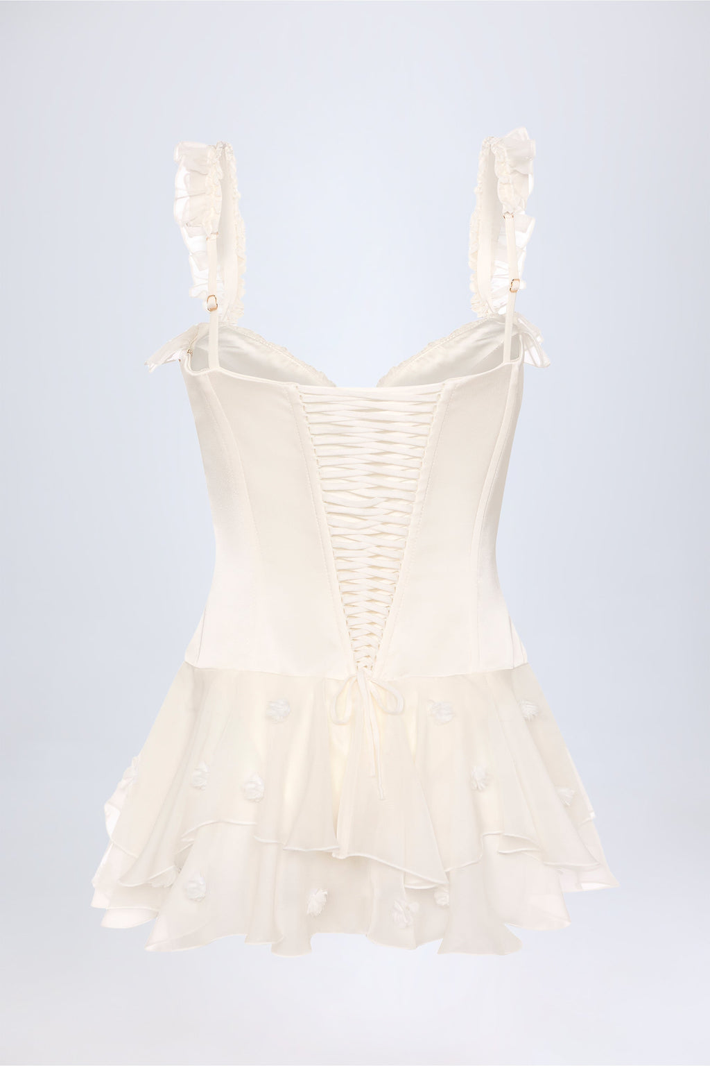 Ruffled Corset Bodysuit in White