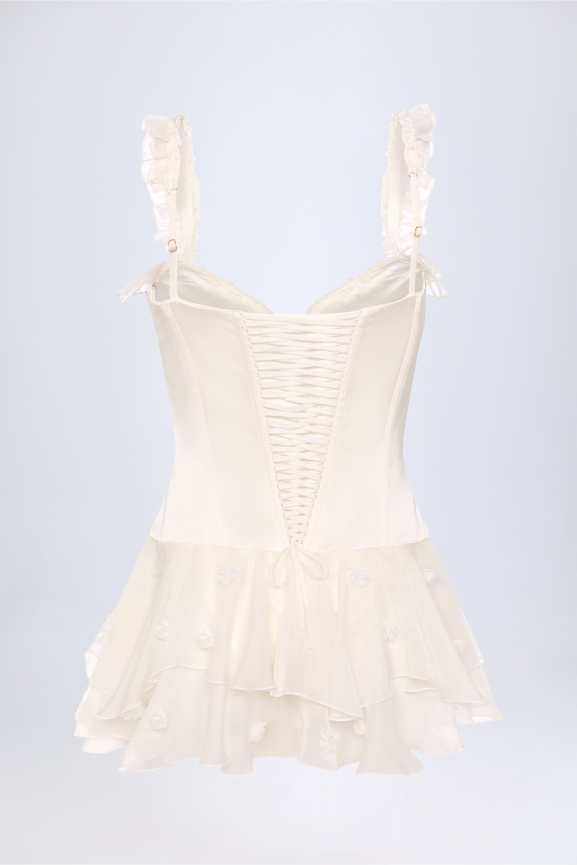 Ruffled Corset Bodysuit in White