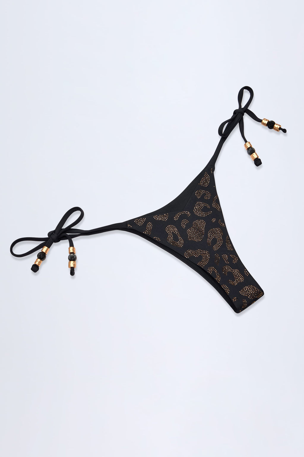 Charm-Detail Thong Bikini Bottoms in Black