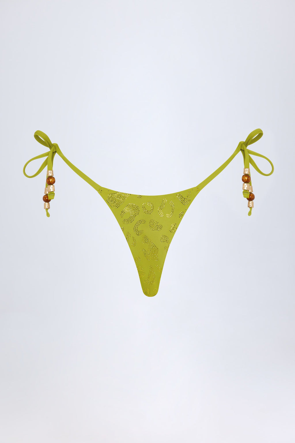 Charm-Detail Thong Bikini Bottoms in Olive Green