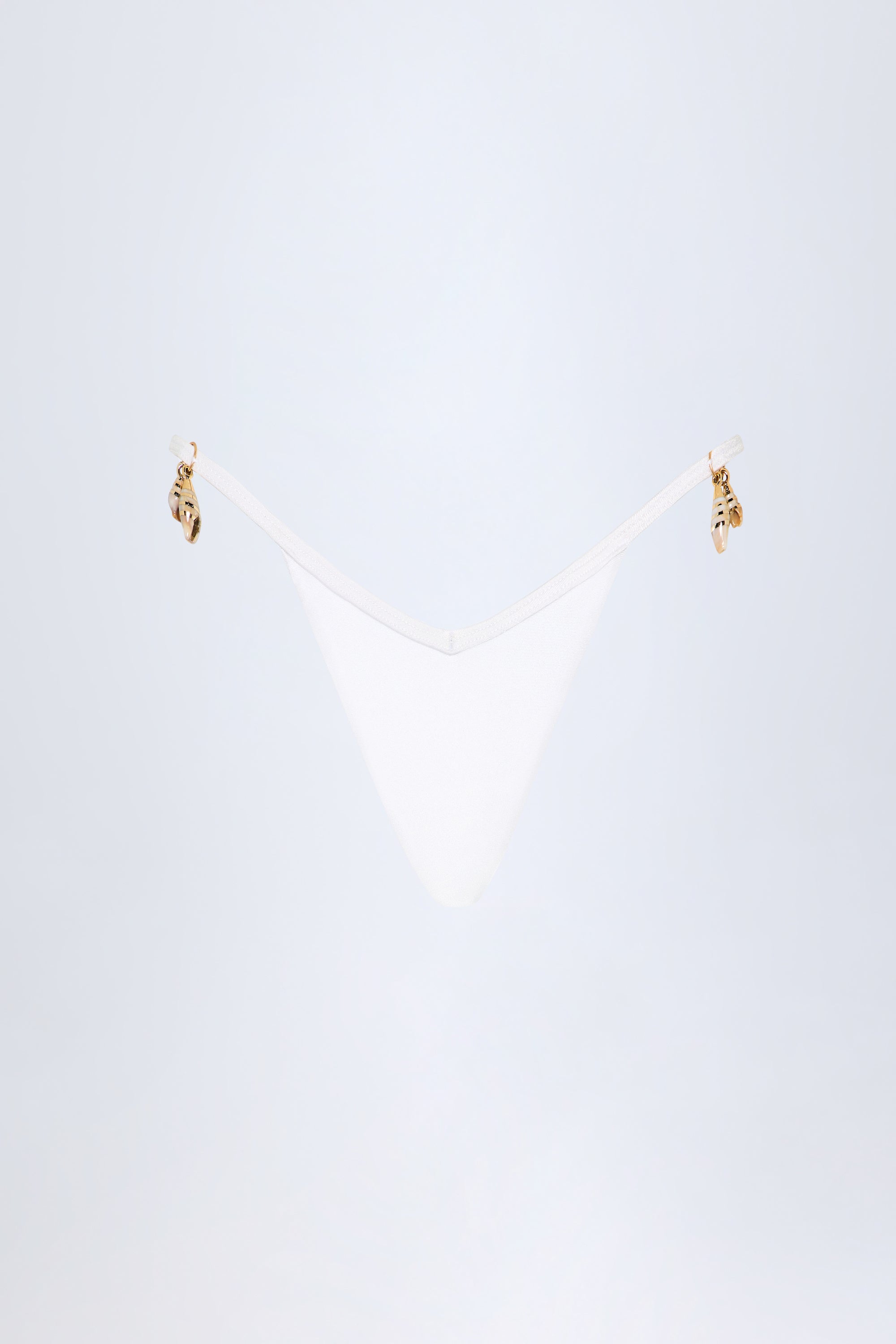 Charm-Detail Thong Bikini Bottoms in White