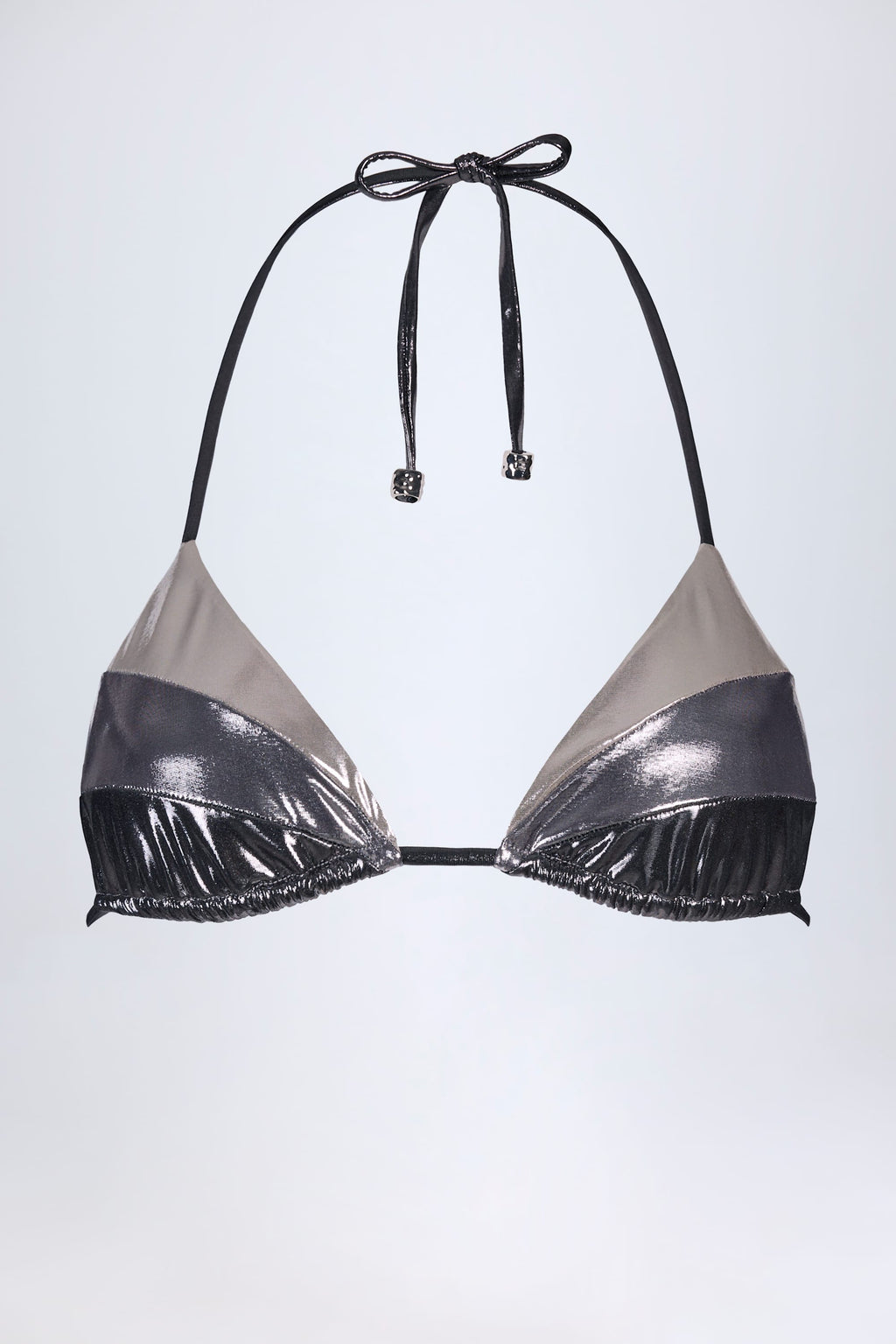 Panelled Bikini Bra in Silver Chrome