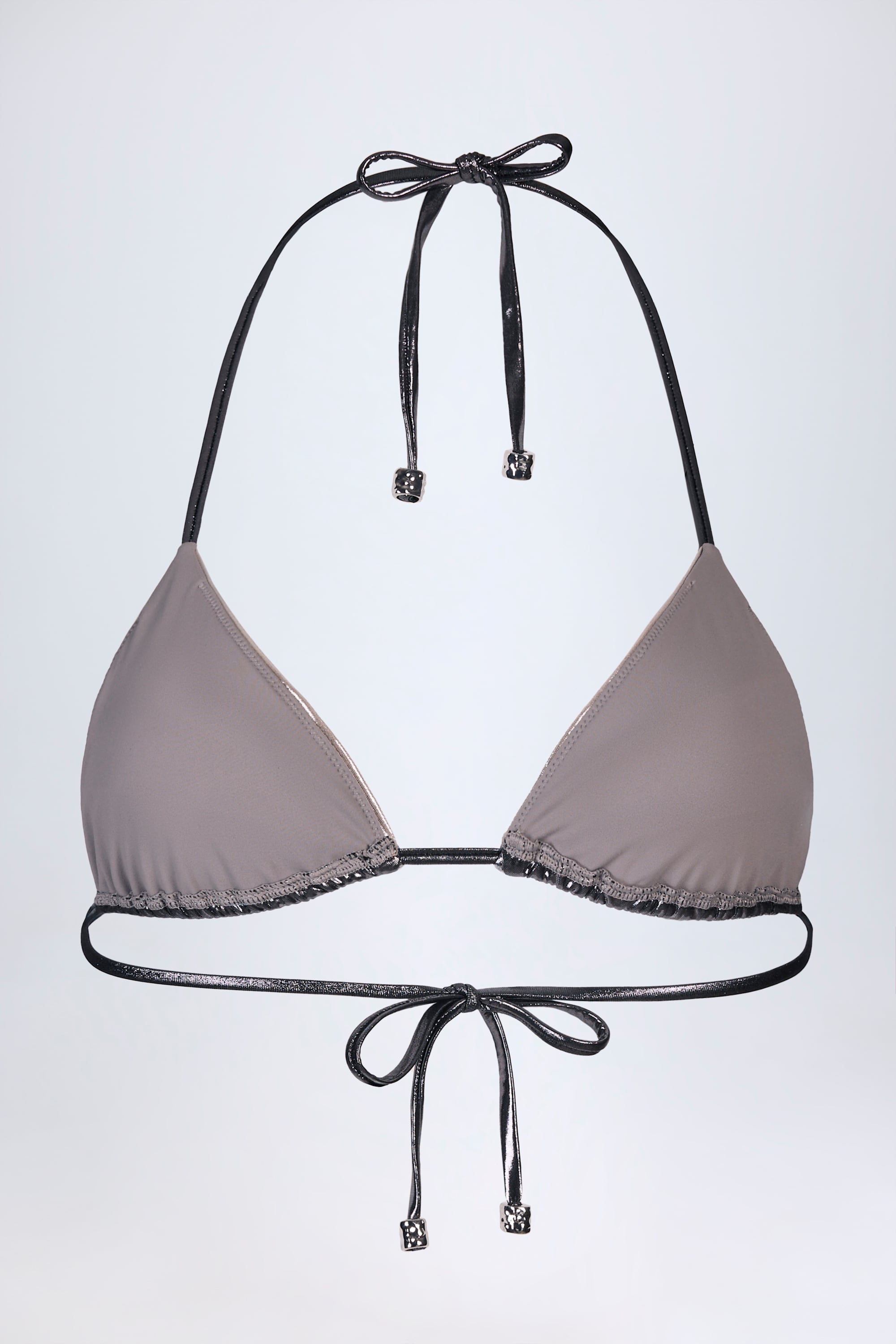 Panelled Bikini Bra in Silver Chrome