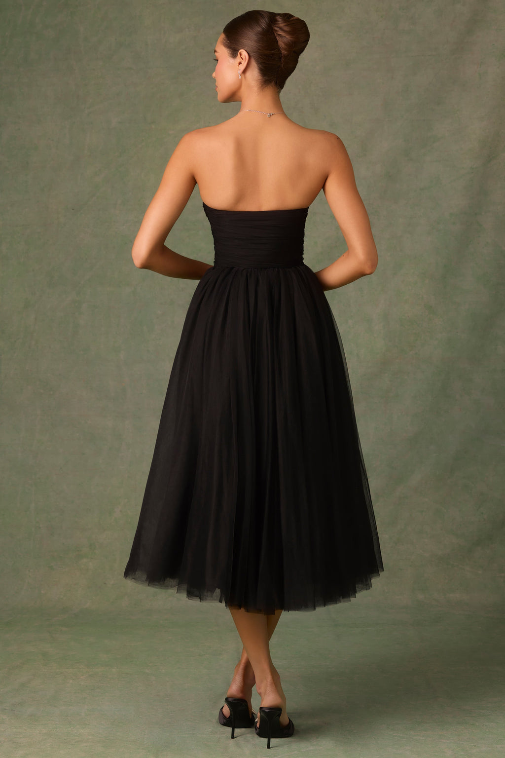 Tulle Corset Midaxi Dress in Black