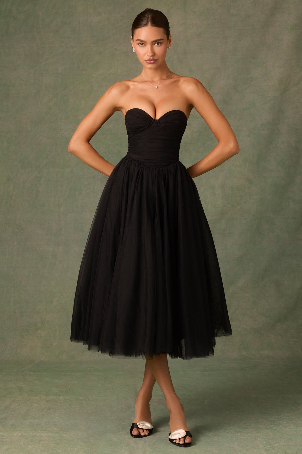 Tulle Corset Midaxi Dress in Black